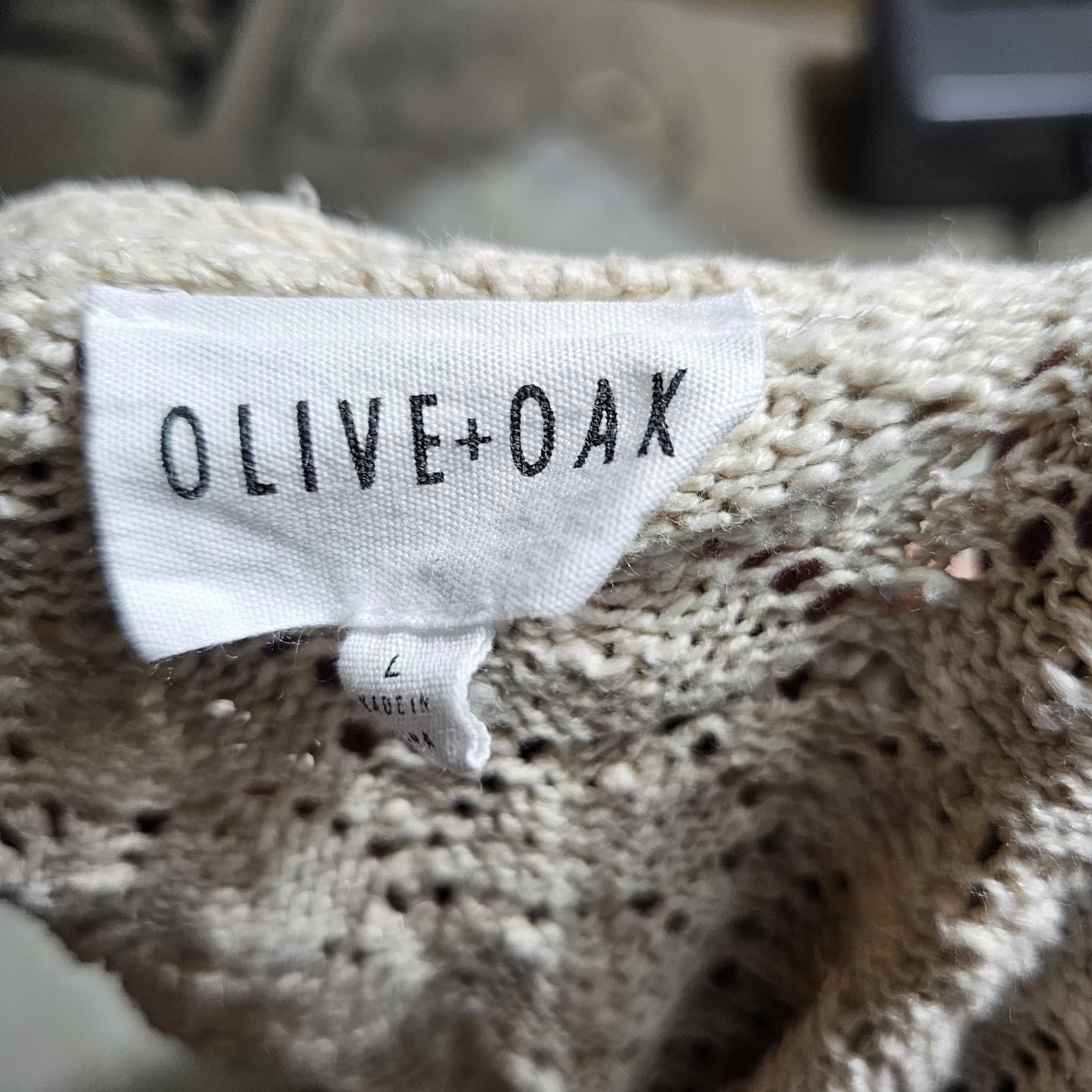 Olive And Oak Pointelle- Stitch Crochet Vest Beige Woman's Size L - Thumbnail 9