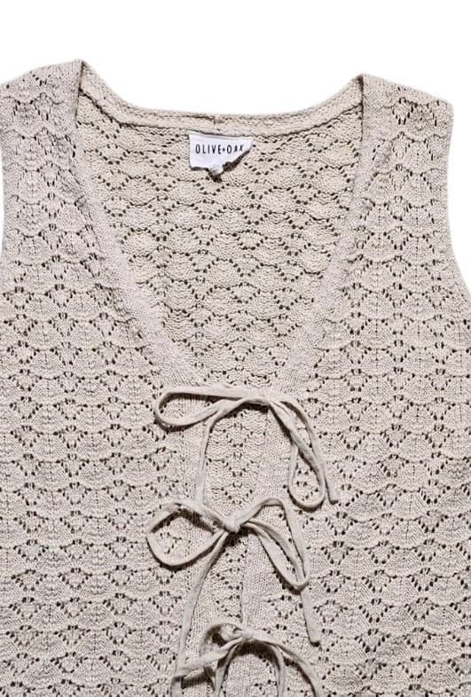 Olive And Oak Pointelle- Stitch Crochet Vest Beige Woman's Size L - Thumbnail 3
