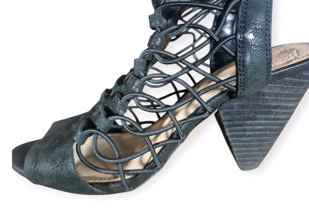 Vince Camuto Size 5m Heels Evel Cages Sandal In Black Cone Heel Leather Size 5m - Thumbnail 11