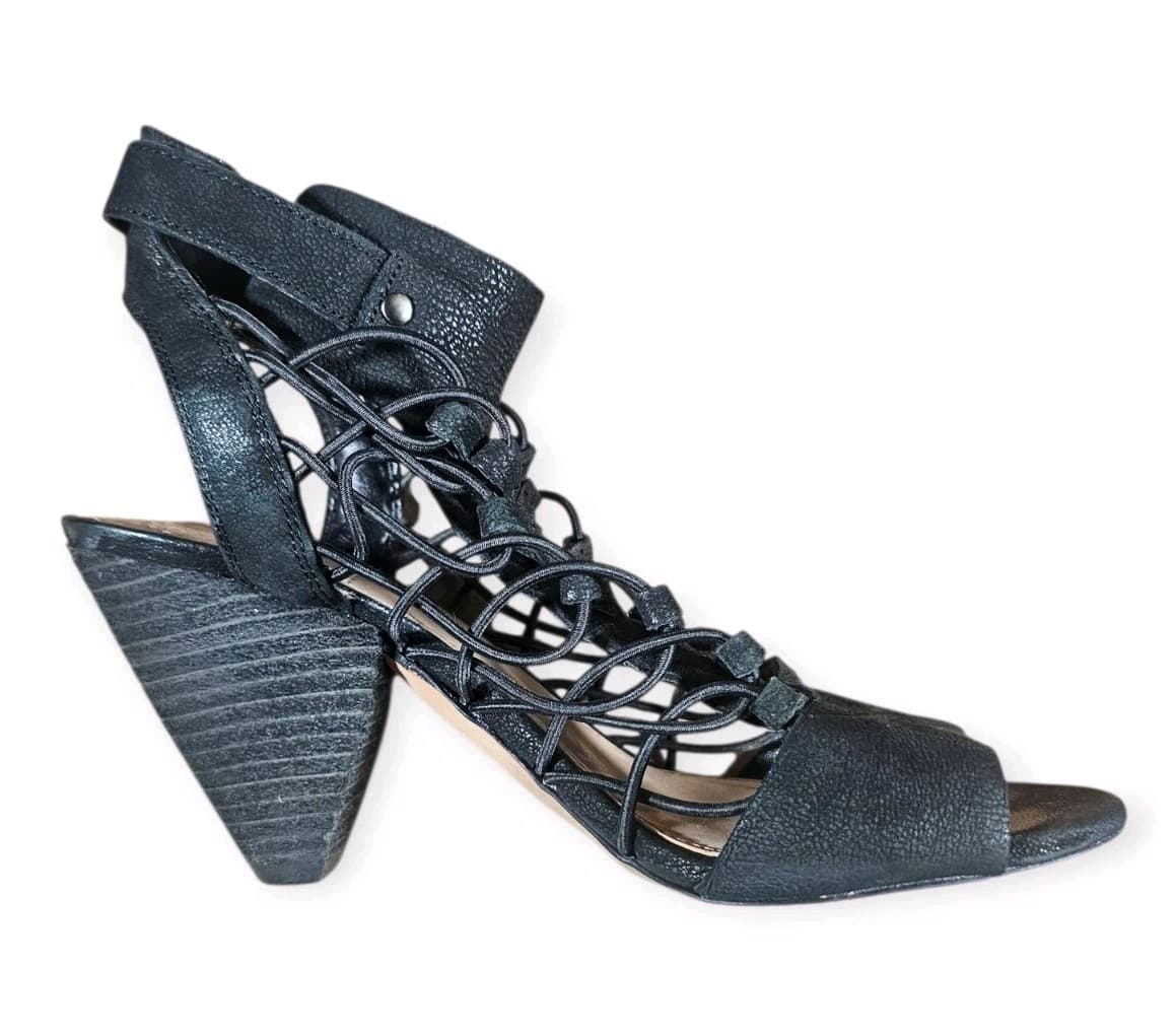 Vince Camuto Size 5m Heels Evel Cages Sandal In Black Cone Heel Leather Size 5m - Thumbnail 8