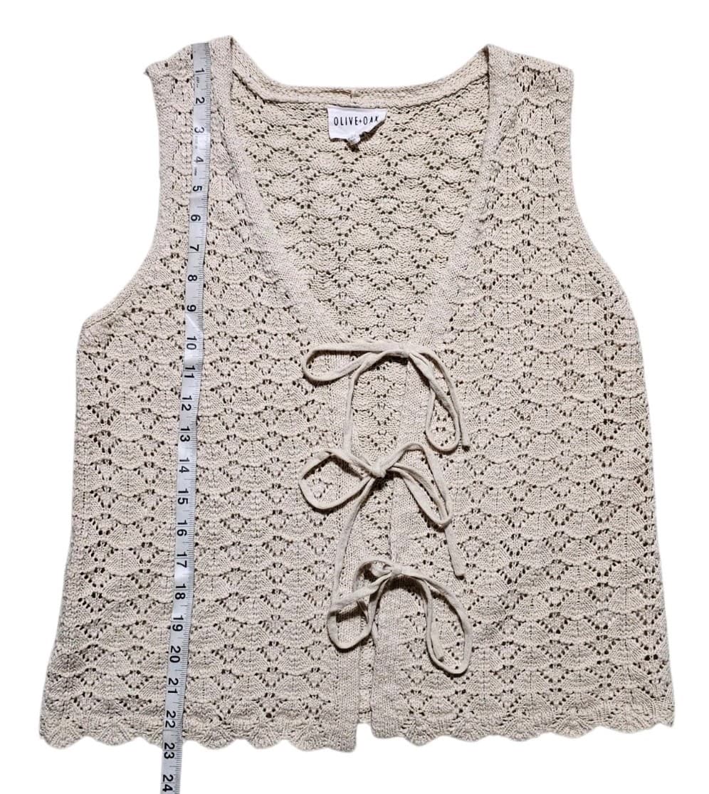 Olive And Oak Pointelle- Stitch Crochet Vest Beige Woman's Size L - Thumbnail 6