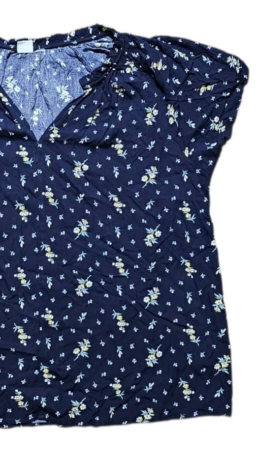Gap Factory Split Neck Top Navy Floral Women's Size Extra Large - Thumbnail 5