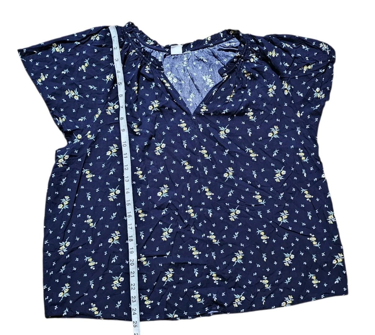 Gap Factory Split Neck Top Navy Floral Women's Size Extra Large - Thumbnail 8