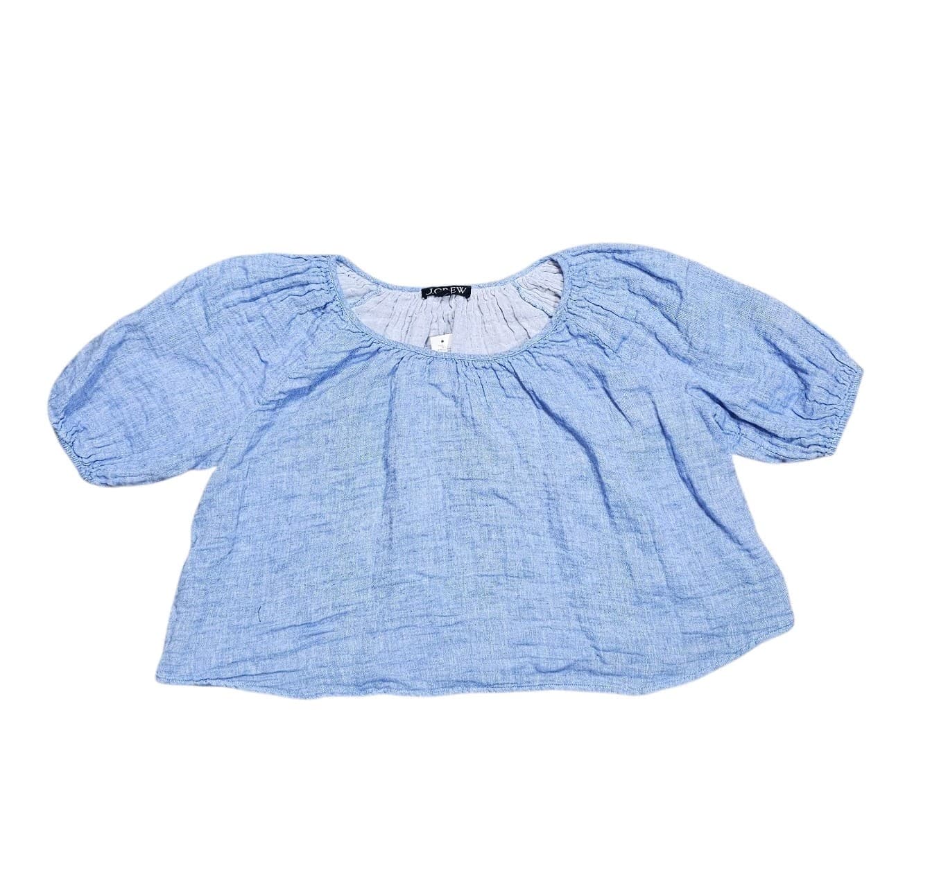 J. Crew Womans Xxs Swingy Puff Sleeve Gauzy Cotton Linen Blend Top Nwt
