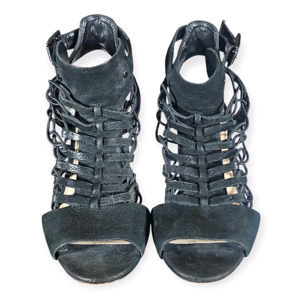 Vince Camuto Size 5m Heels Evel Cages Sandal In Black Cone Heel Leather Size 5m - Thumbnail 4