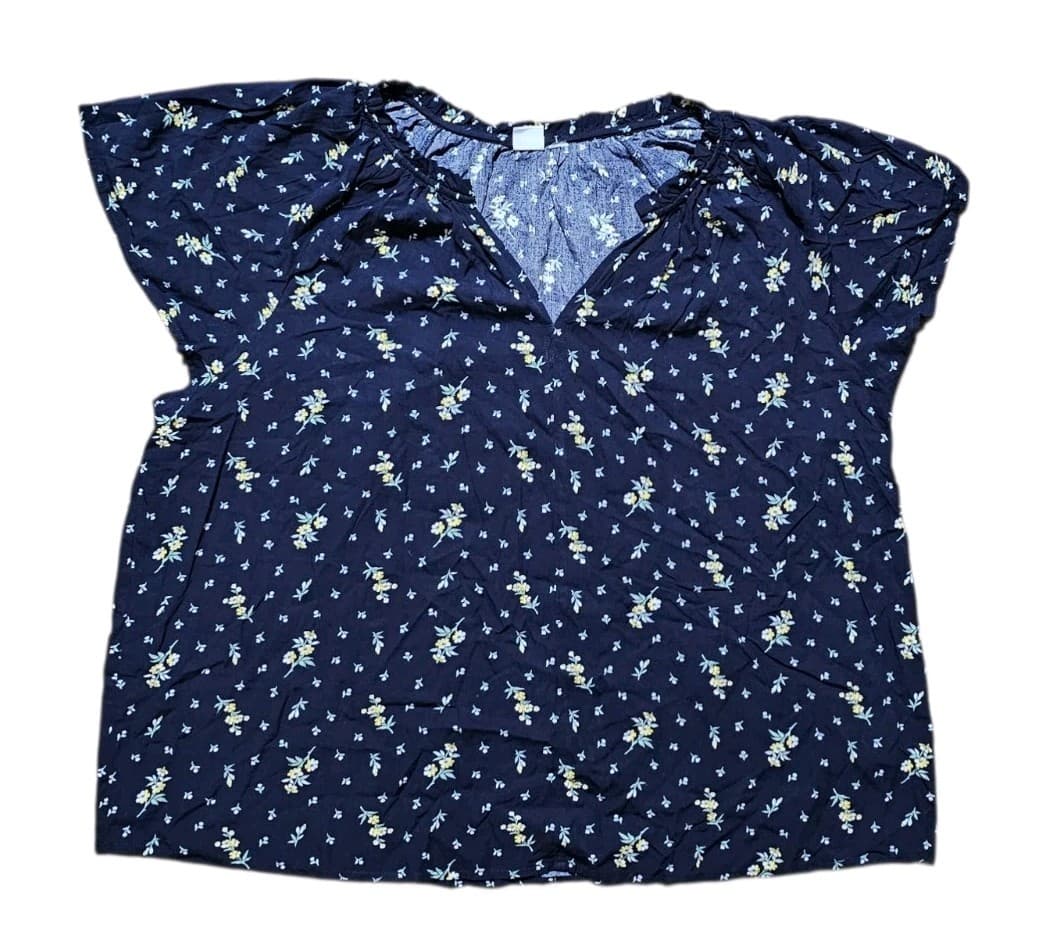 Gap Factory Split Neck Top Navy Floral Women's Size Extra Large - Thumbnail 2