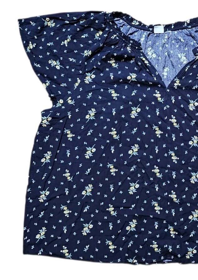 Gap Factory Split Neck Top Navy Floral Women's Size Extra Large - Thumbnail 4