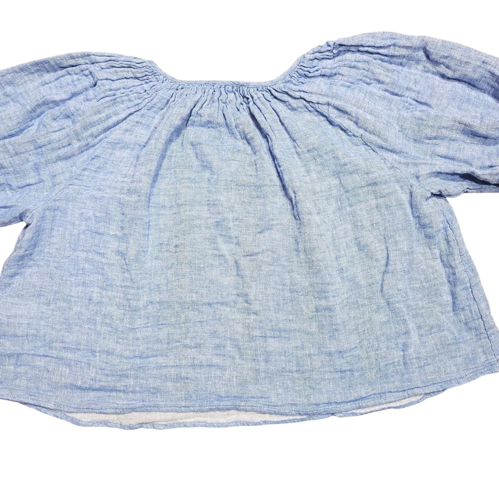 J. Crew Womans Xxs Swingy Puff Sleeve Gauzy Cotton Linen Blend Top Nwt - Thumbnail 3