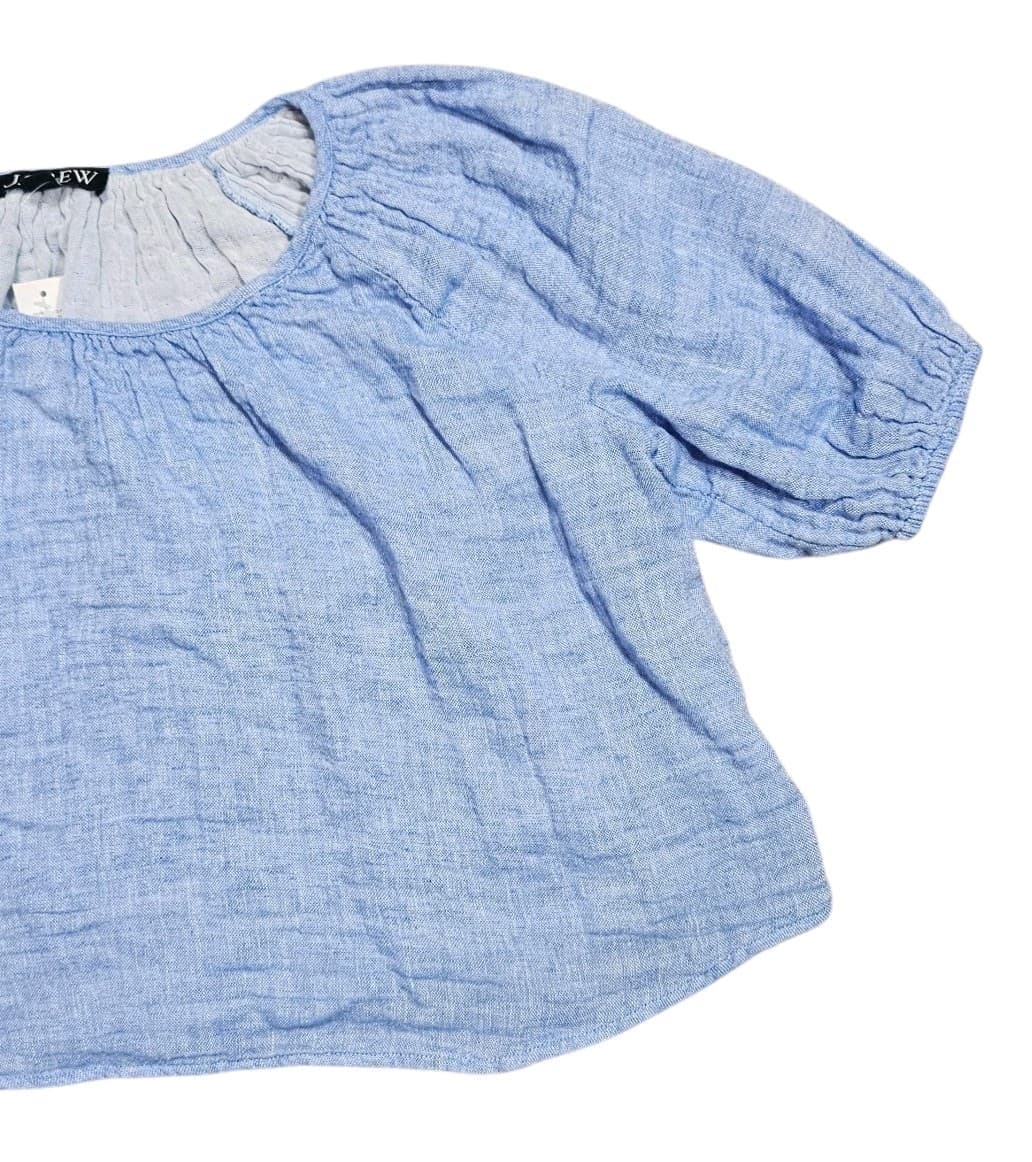 J. Crew Womans Xxs Swingy Puff Sleeve Gauzy Cotton Linen Blend Top Nwt - Thumbnail 2