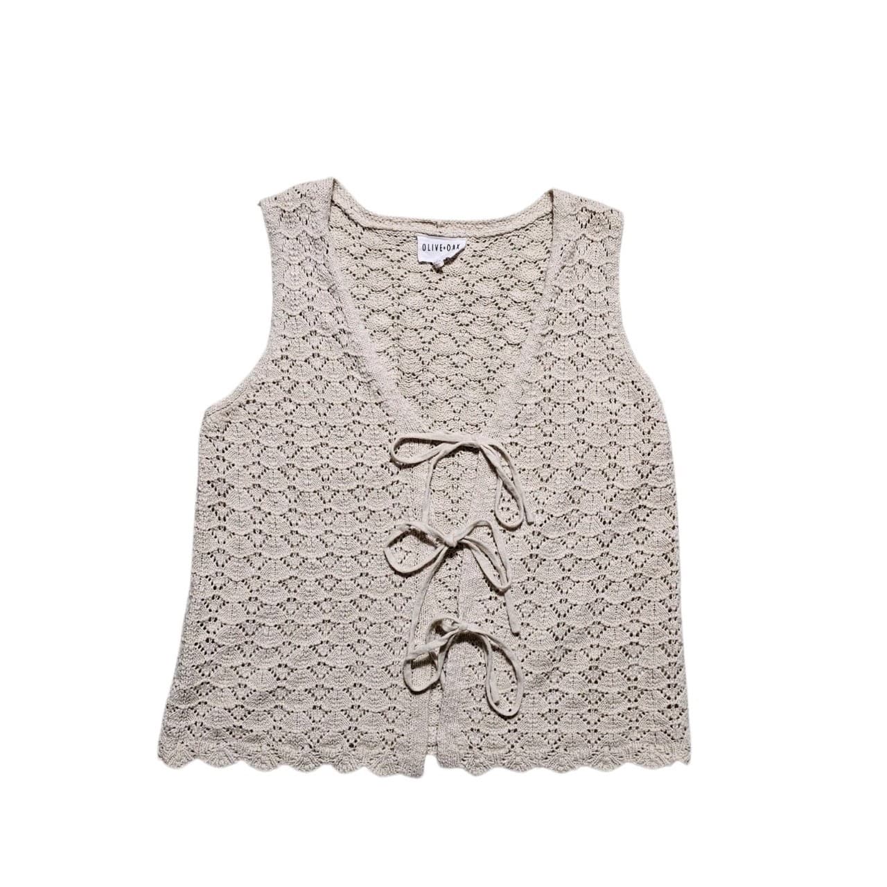 Olive And Oak Pointelle- Stitch Crochet Vest Beige Woman's Size L