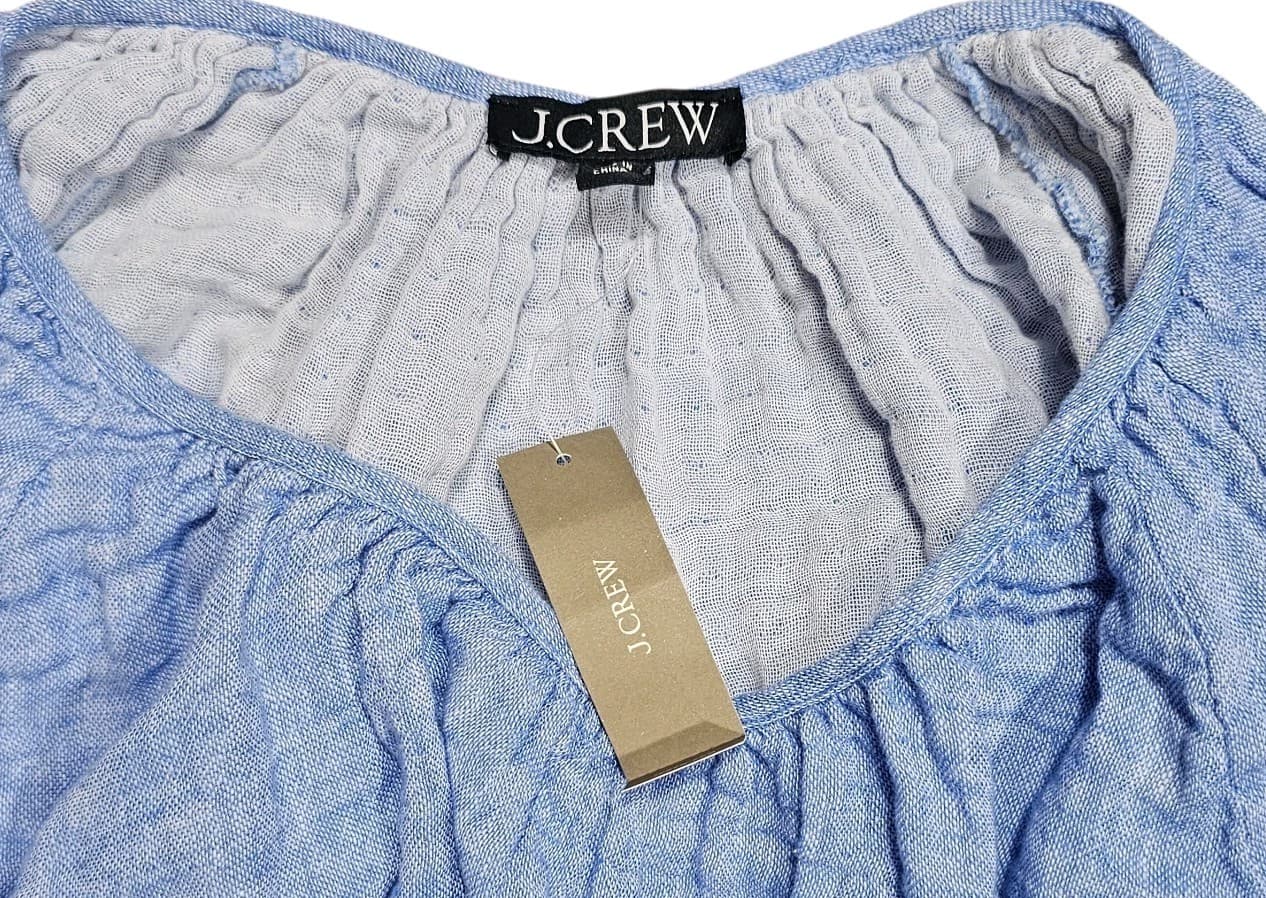 J. Crew Womans Xxs Swingy Puff Sleeve Gauzy Cotton Linen Blend Top Nwt - Thumbnail 8