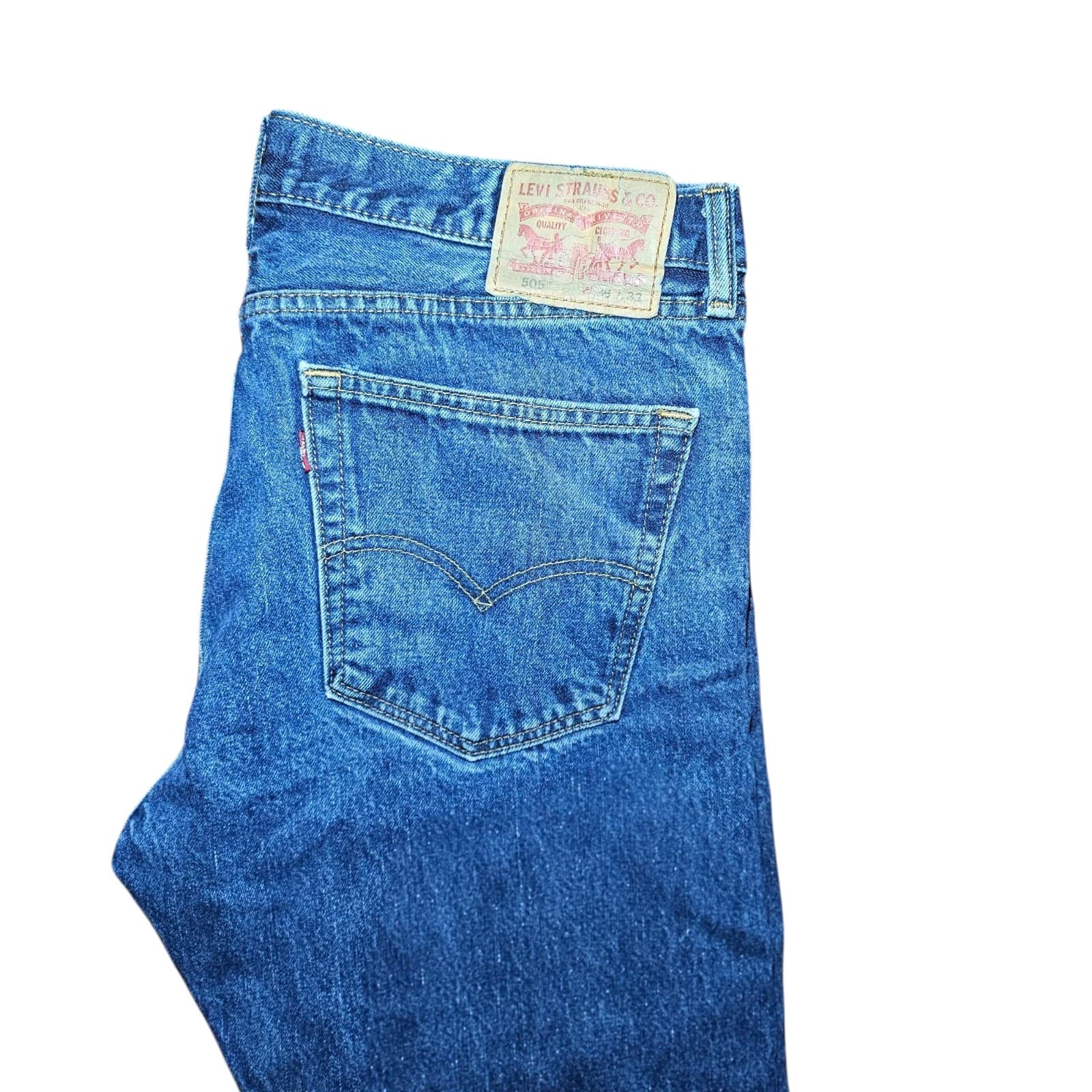 Levis Jeans Mens 36x32 Blue 505 Straight Regular Fit Denim - Thumbnail 5
