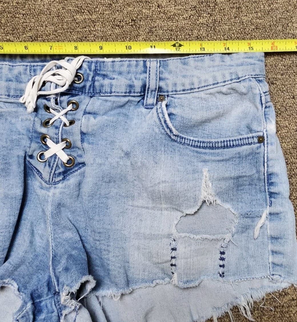 Billabong Cut-Off Shorts Womens Size 29 Blue Denim Distressed Lace Up Front - Thumbnail 12
