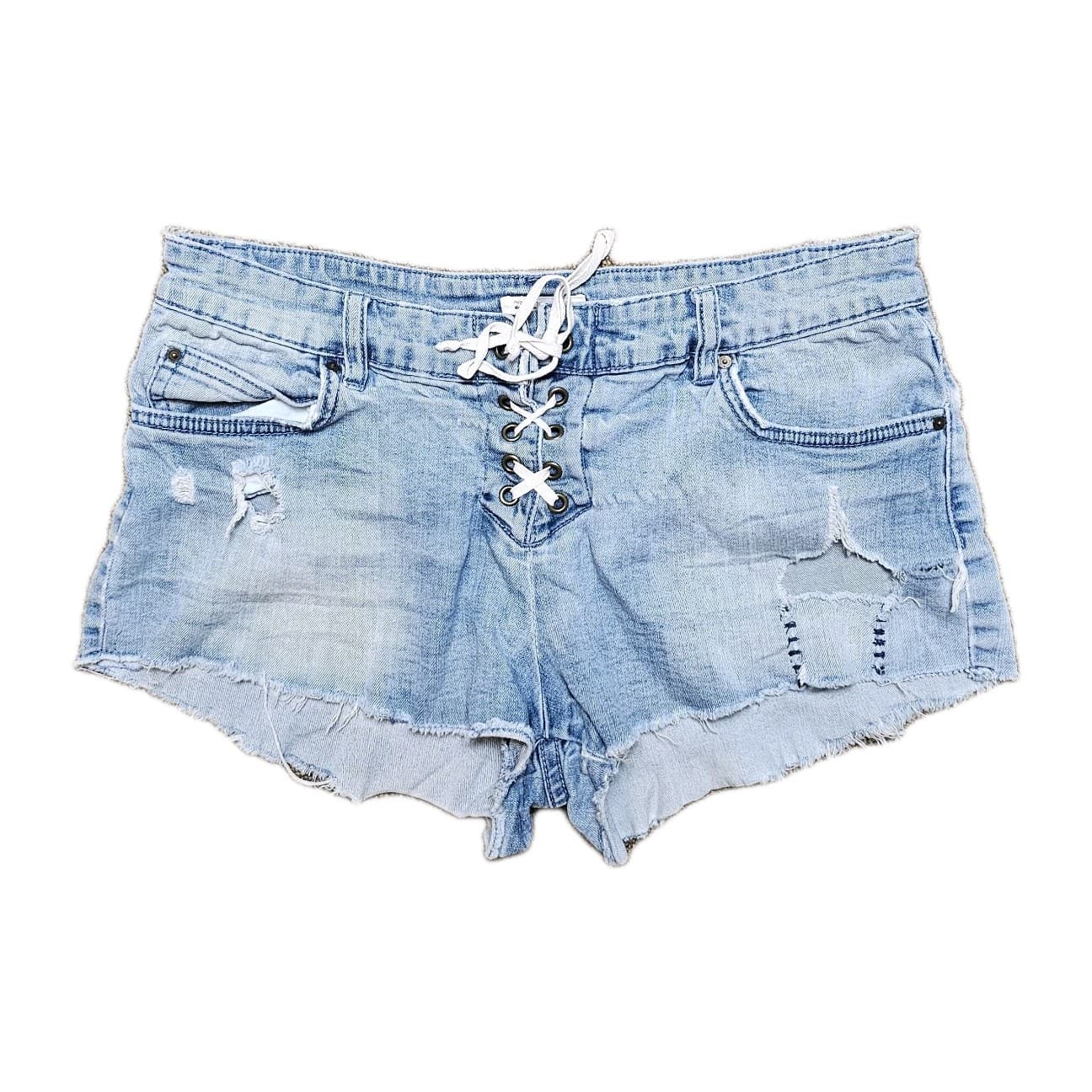 Billabong Cut-Off Shorts Womens Size 29 Blue Denim Distressed Lace Up Front