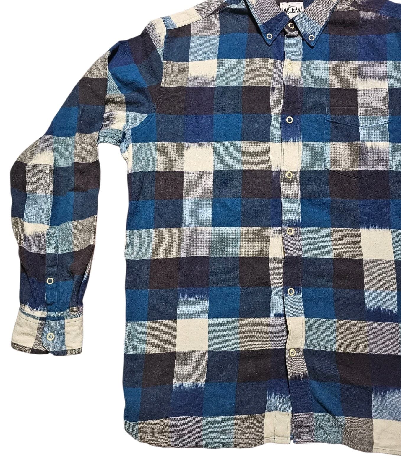 Woolrich Snap Up L/S Shirt Blue Black Indian Plaid Check Cotton Flannel Mens L - Thumbnail 4