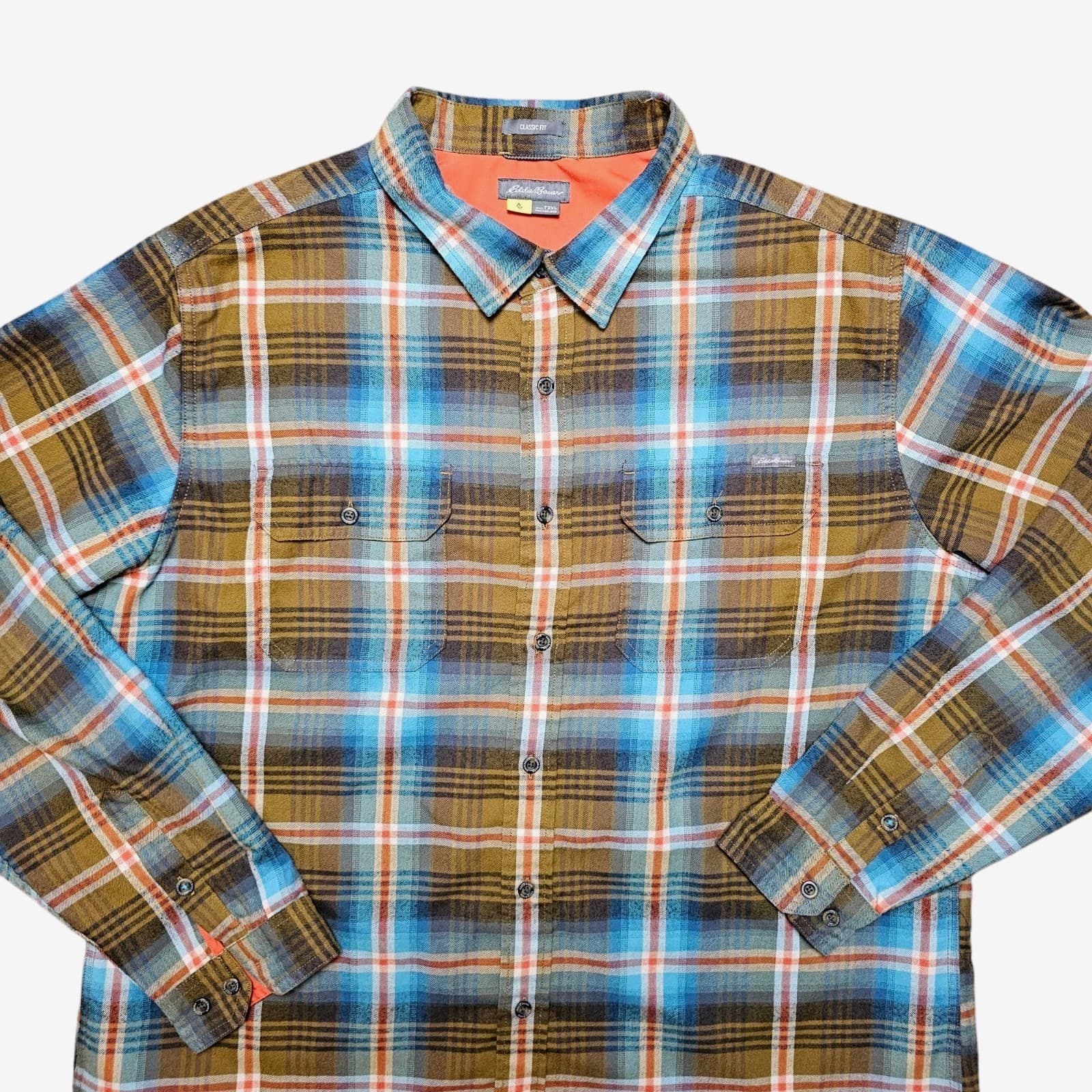 EDDIE BAUER CLASSIC FIT PLAID TRAVELER BUTTON UP SHIRT MENS SZ T2XL - Thumbnail 2