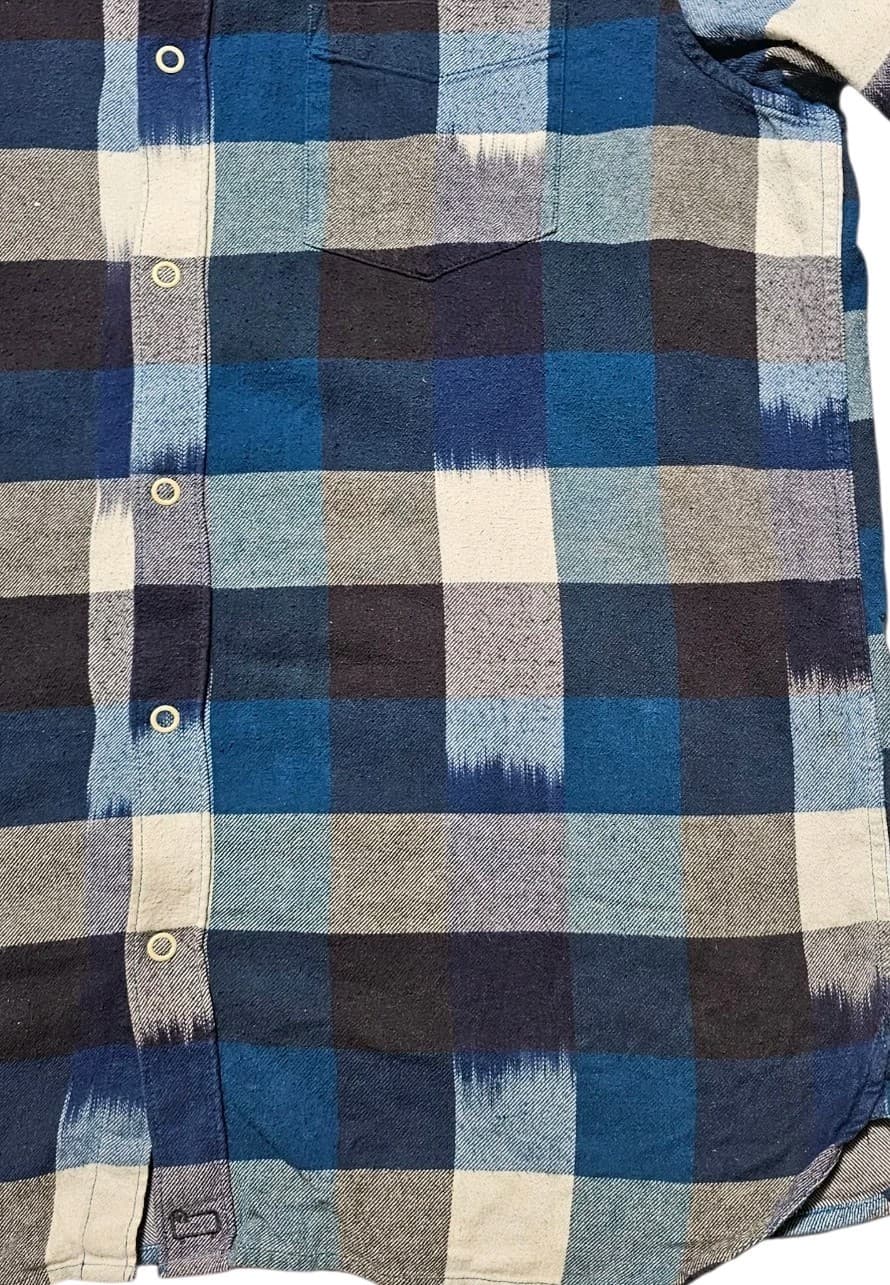 Woolrich Snap Up L/S Shirt Blue Black Indian Plaid Check Cotton Flannel Mens L - Thumbnail 17