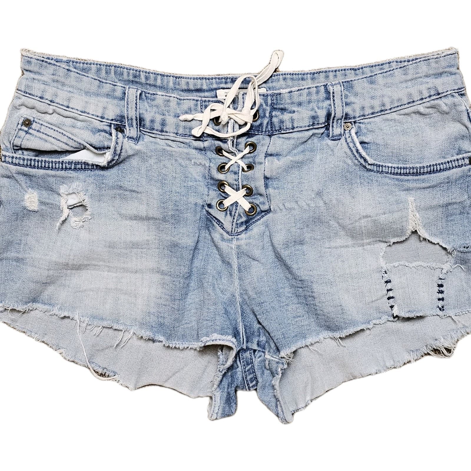 Billabong Cut-Off Shorts Womens Size 29 Blue Denim Distressed Lace Up Front - Thumbnail 2