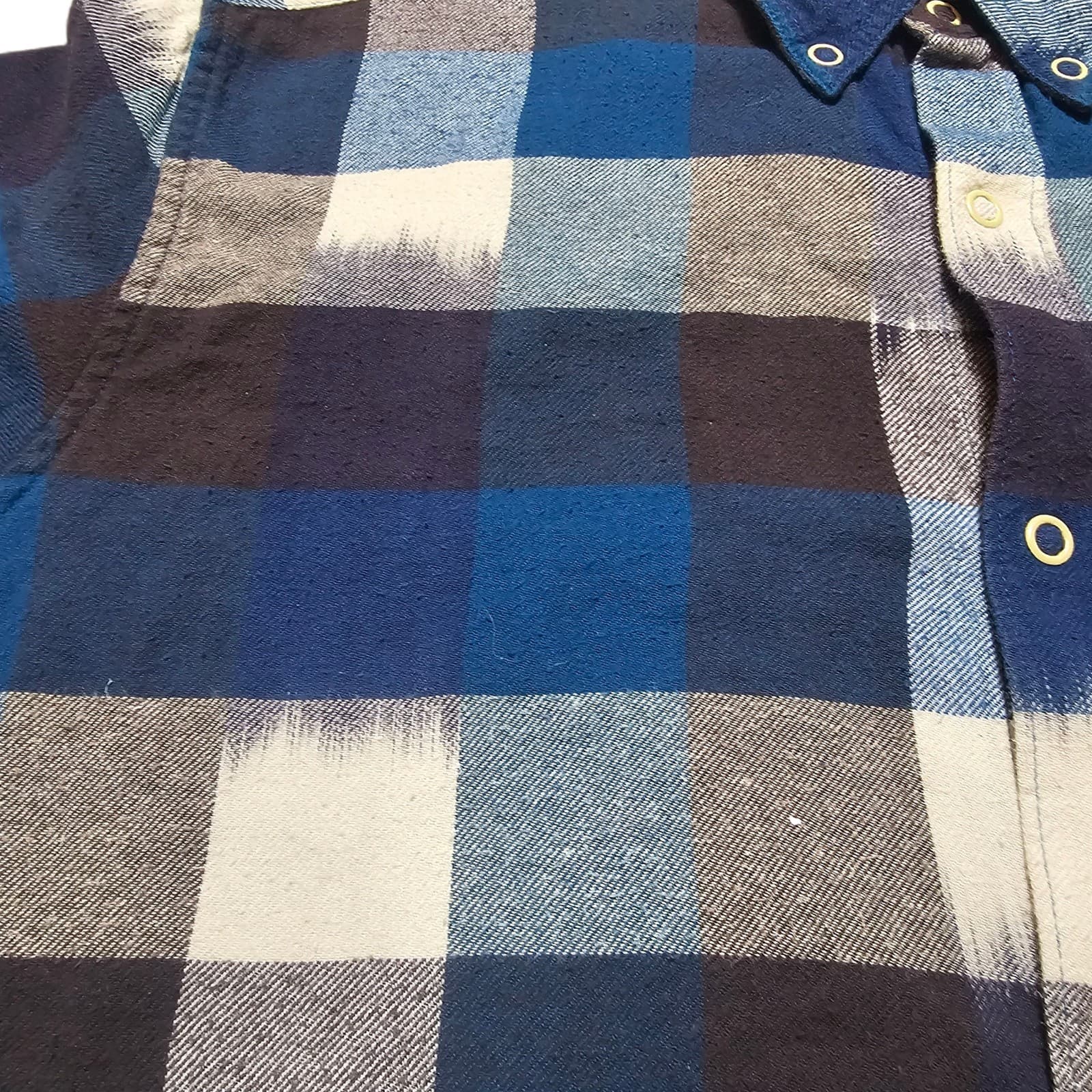 Woolrich Snap Up L/S Shirt Blue Black Indian Plaid Check Cotton Flannel Mens L - Thumbnail 7