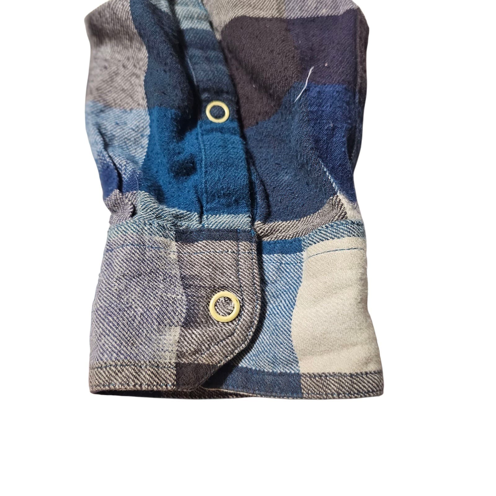 Woolrich Snap Up L/S Shirt Blue Black Indian Plaid Check Cotton Flannel Mens L - Thumbnail 14