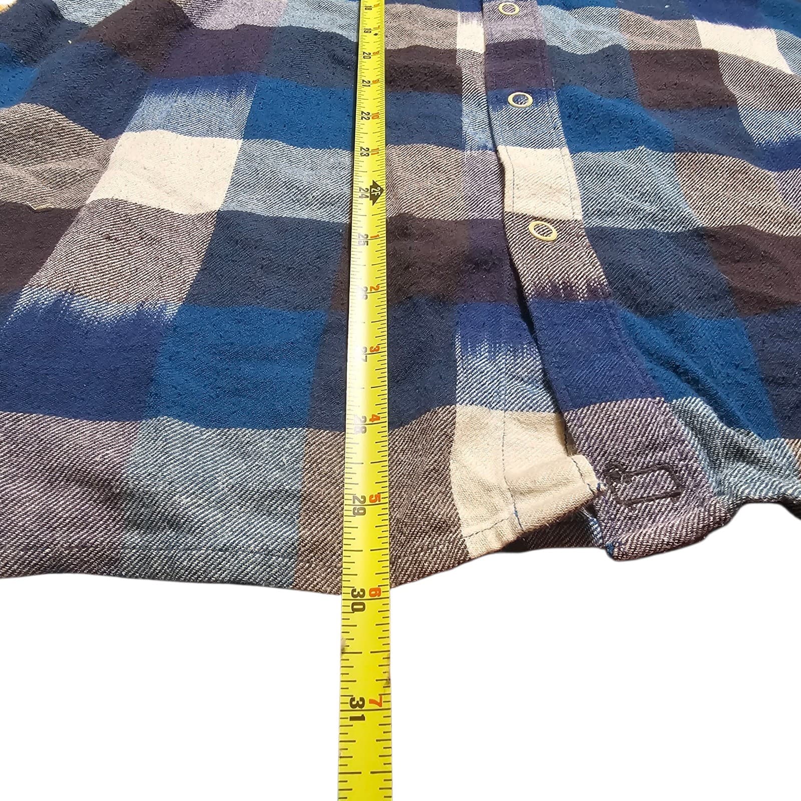 Woolrich Snap Up L/S Shirt Blue Black Indian Plaid Check Cotton Flannel Mens L - Thumbnail 11