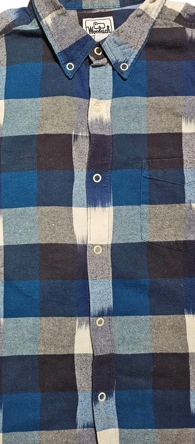 Woolrich Snap Up L/S Shirt Blue Black Indian Plaid Check Cotton Flannel Mens L - Thumbnail 19