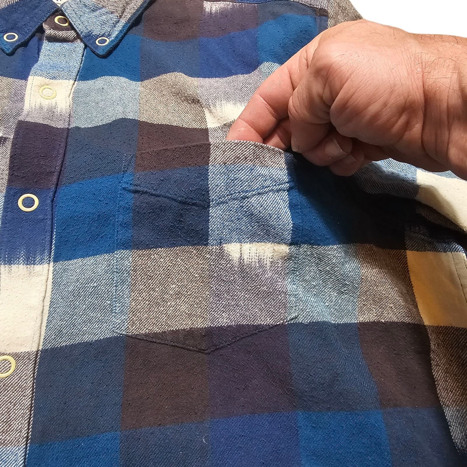 Woolrich Snap Up L/S Shirt Blue Black Indian Plaid Check Cotton Flannel Mens L - Thumbnail 6