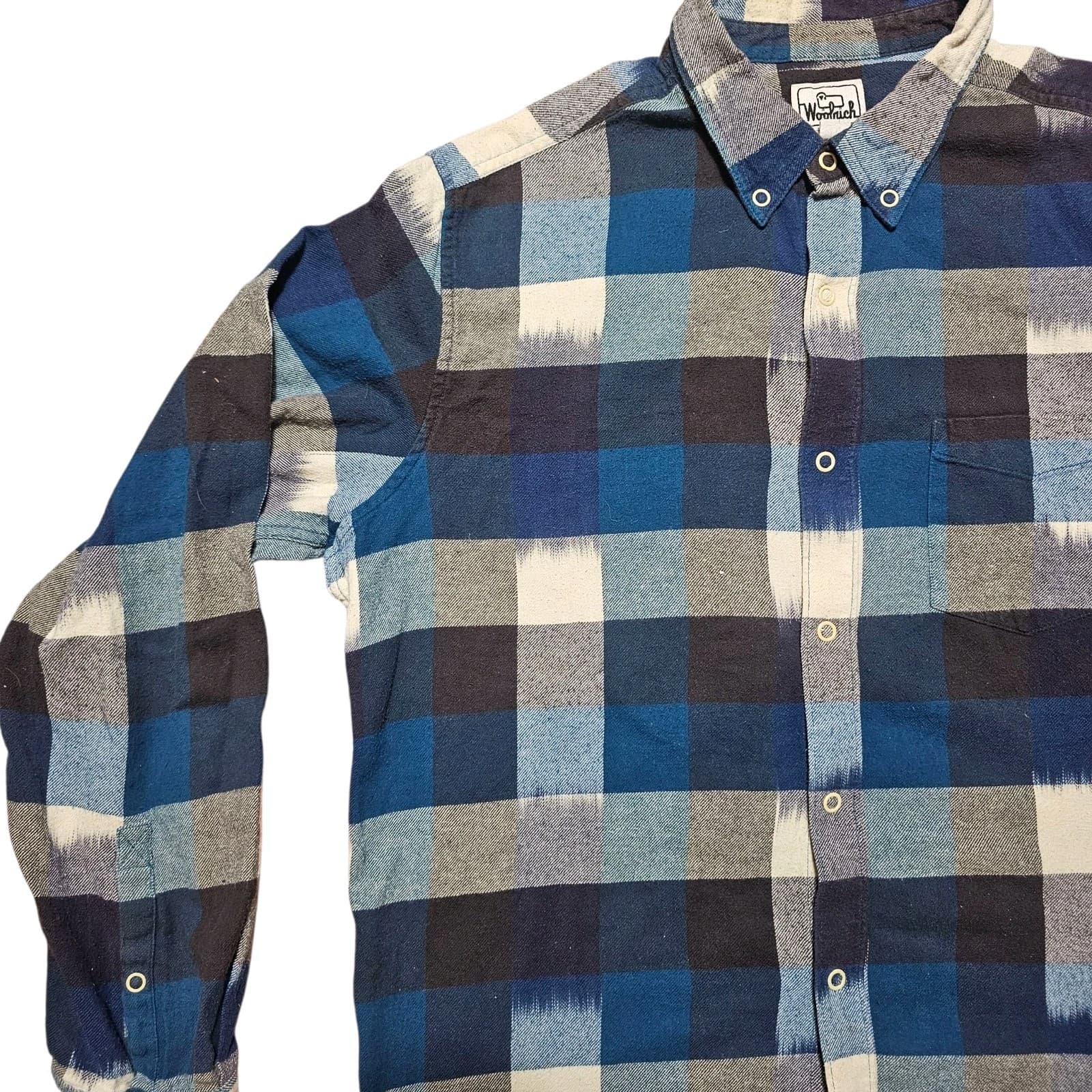 Woolrich Snap Up L/S Shirt Blue Black Indian Plaid Check Cotton Flannel Mens L - Thumbnail 5