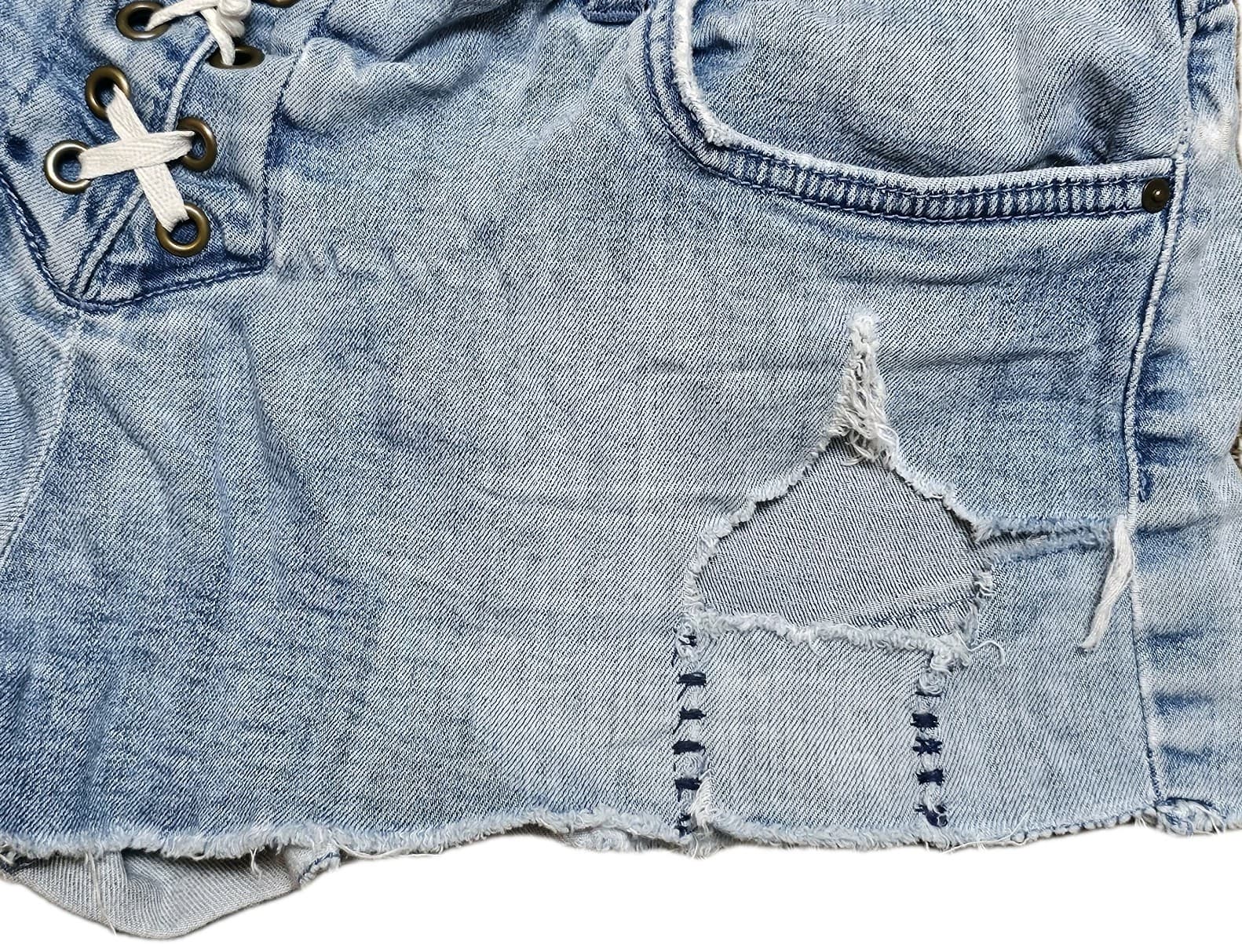 Billabong Cut-Off Shorts Womens Size 29 Blue Denim Distressed Lace Up Front - Thumbnail 9