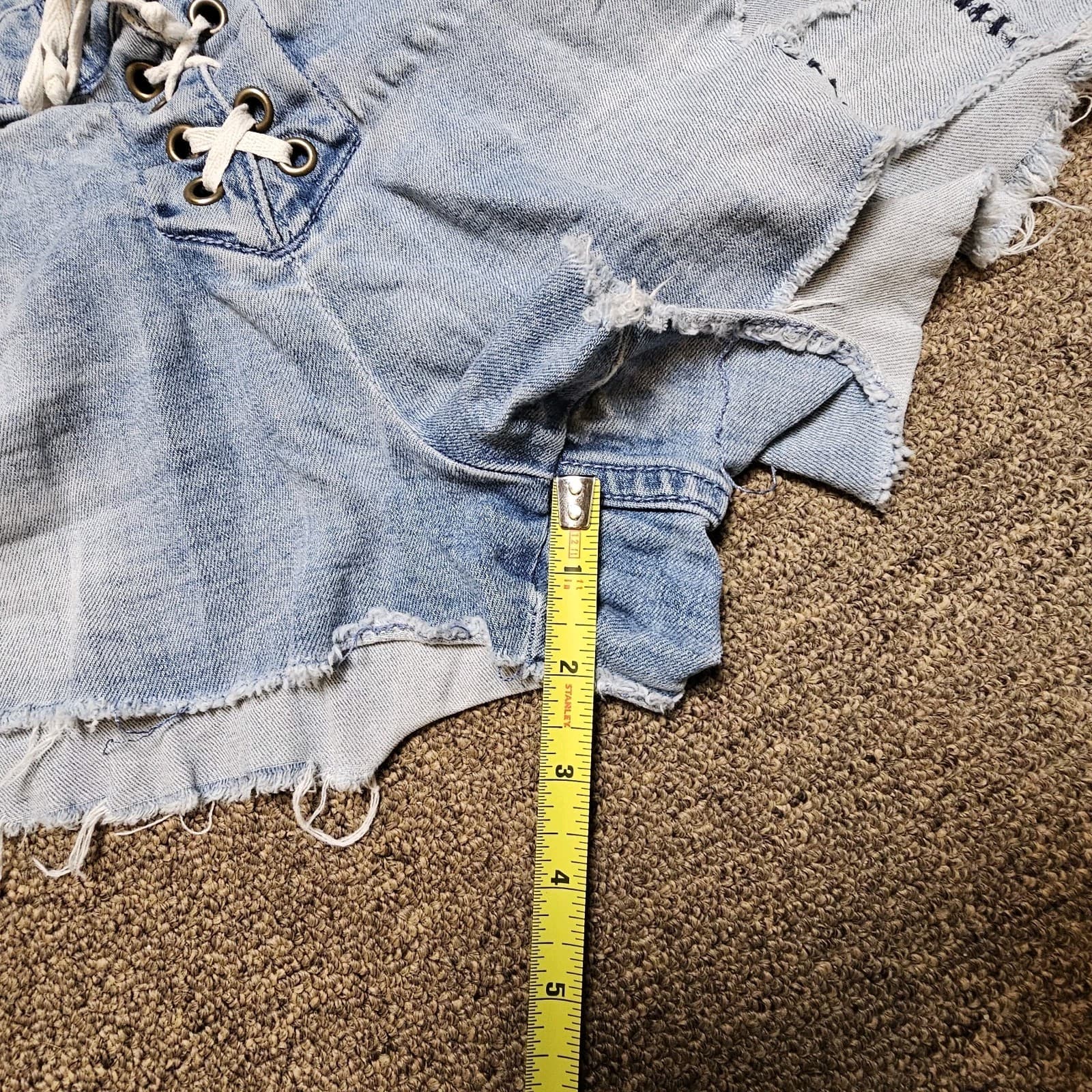 Billabong Cut-Off Shorts Womens Size 29 Blue Denim Distressed Lace Up Front - Thumbnail 10