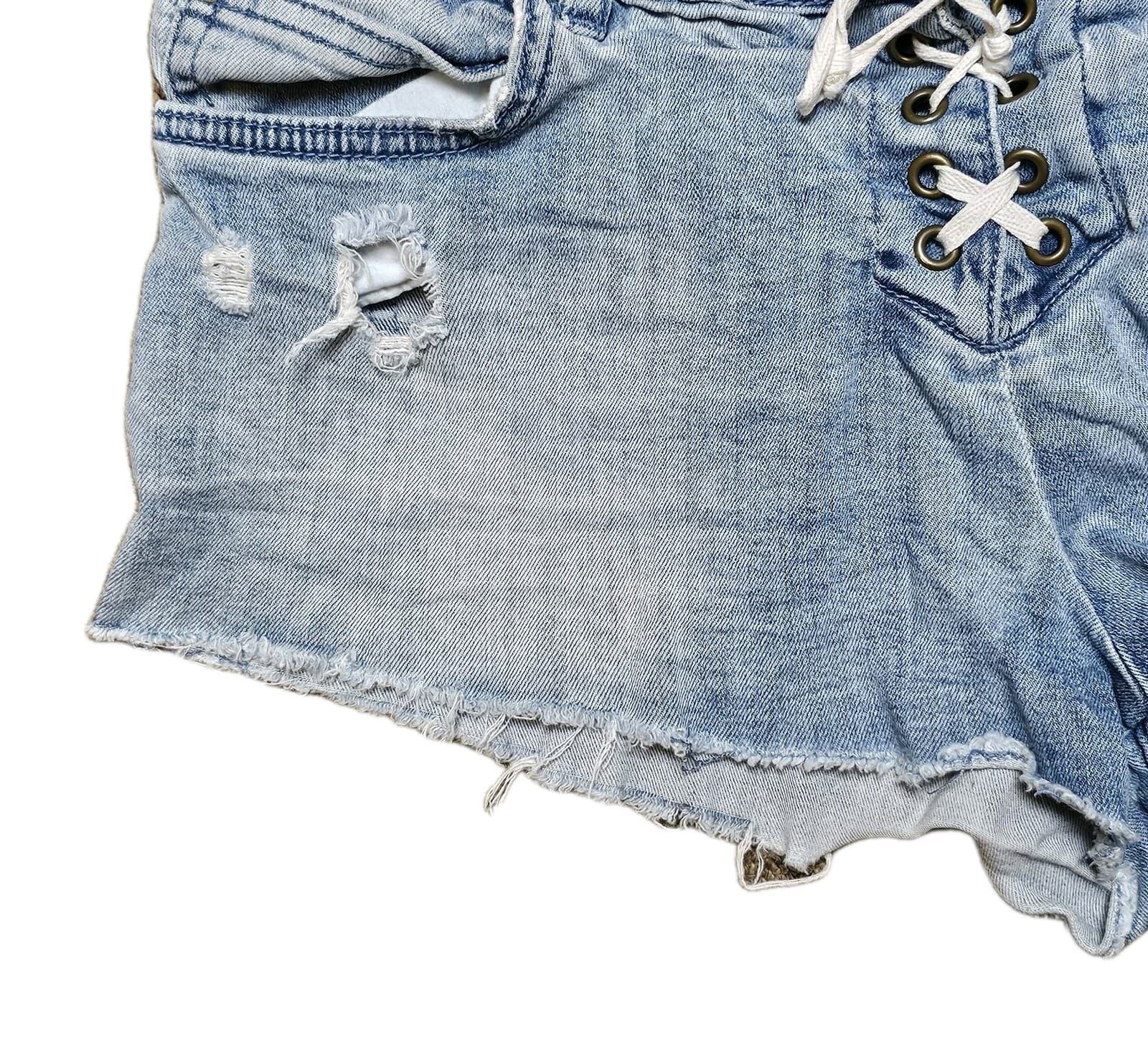 Billabong Cut-Off Shorts Womens Size 29 Blue Denim Distressed Lace Up Front - Thumbnail 8