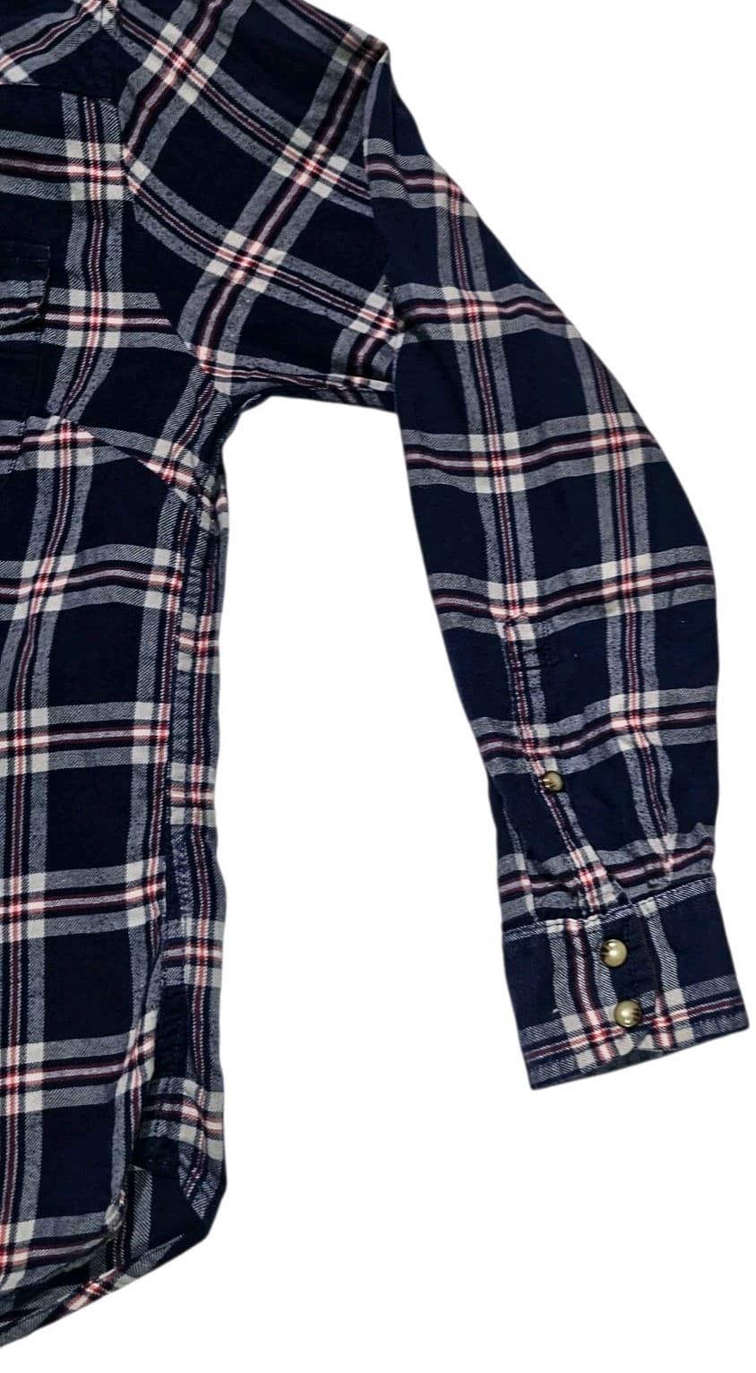 Bea Jachs Girlfriend Shirt Womens Medium Red Blue Soft Flannel Plaid snap Button - Thumbnail 7