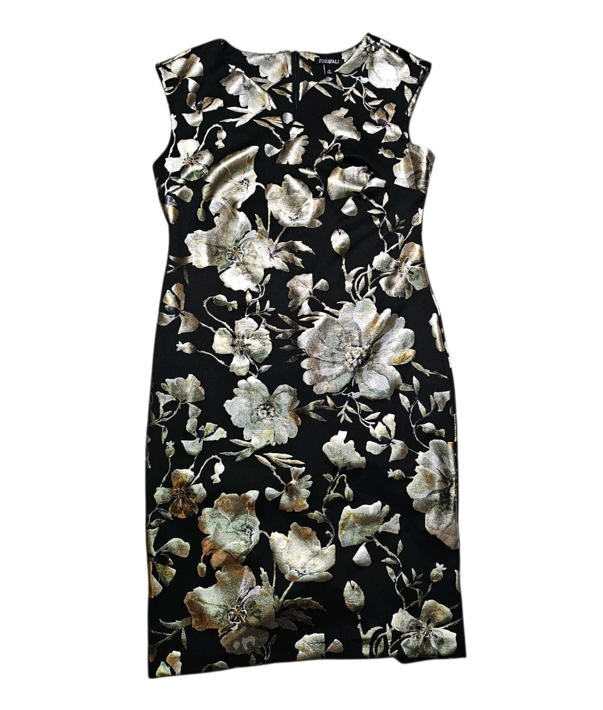 roz & ALI Sheath Dress Black with Shiny Floral Pattern size 12