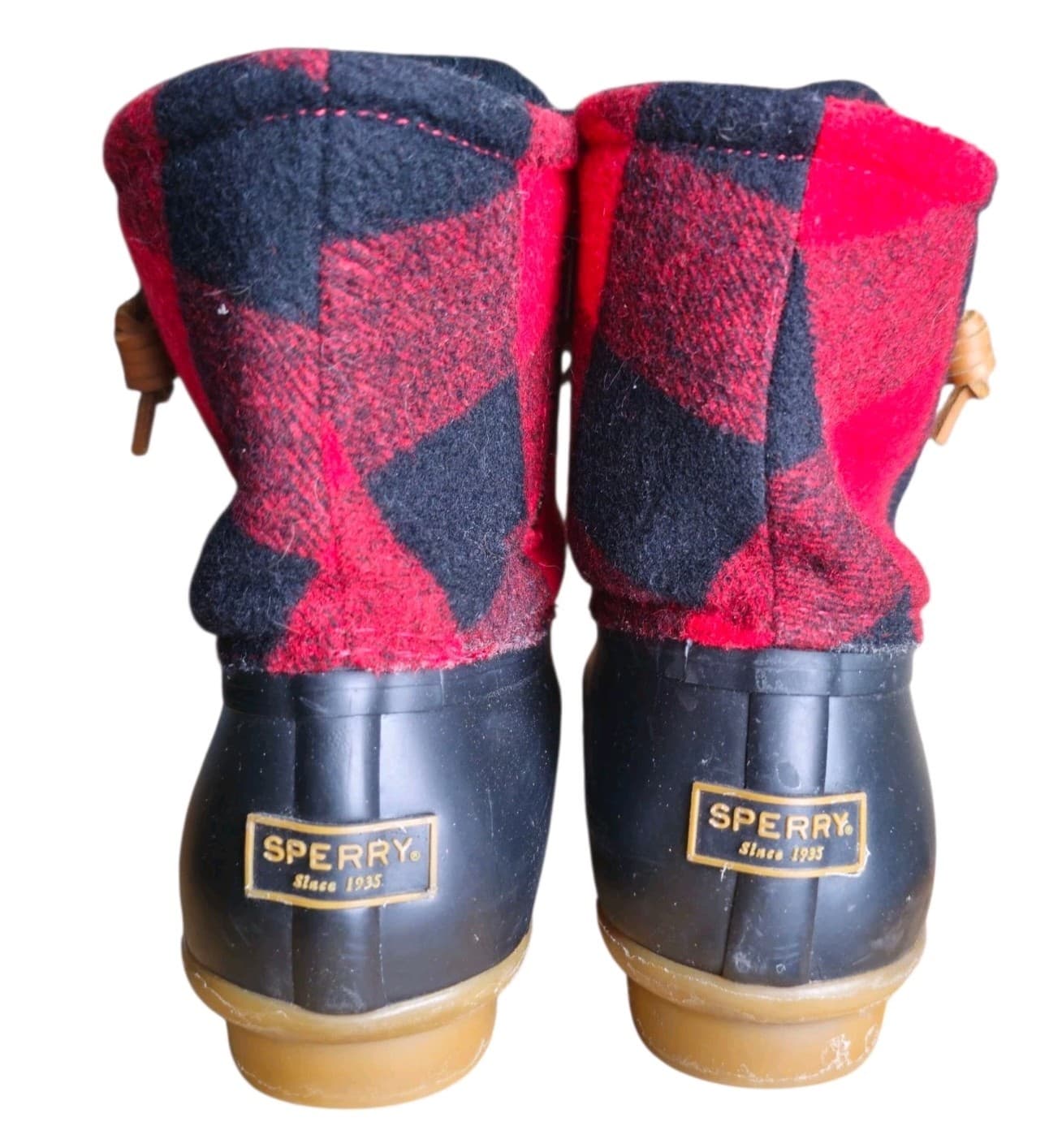Sperry Boots Womens 9m Saltwater Plaid Ankle Duck Boot Red And Black Wool Blend - Thumbnail 3