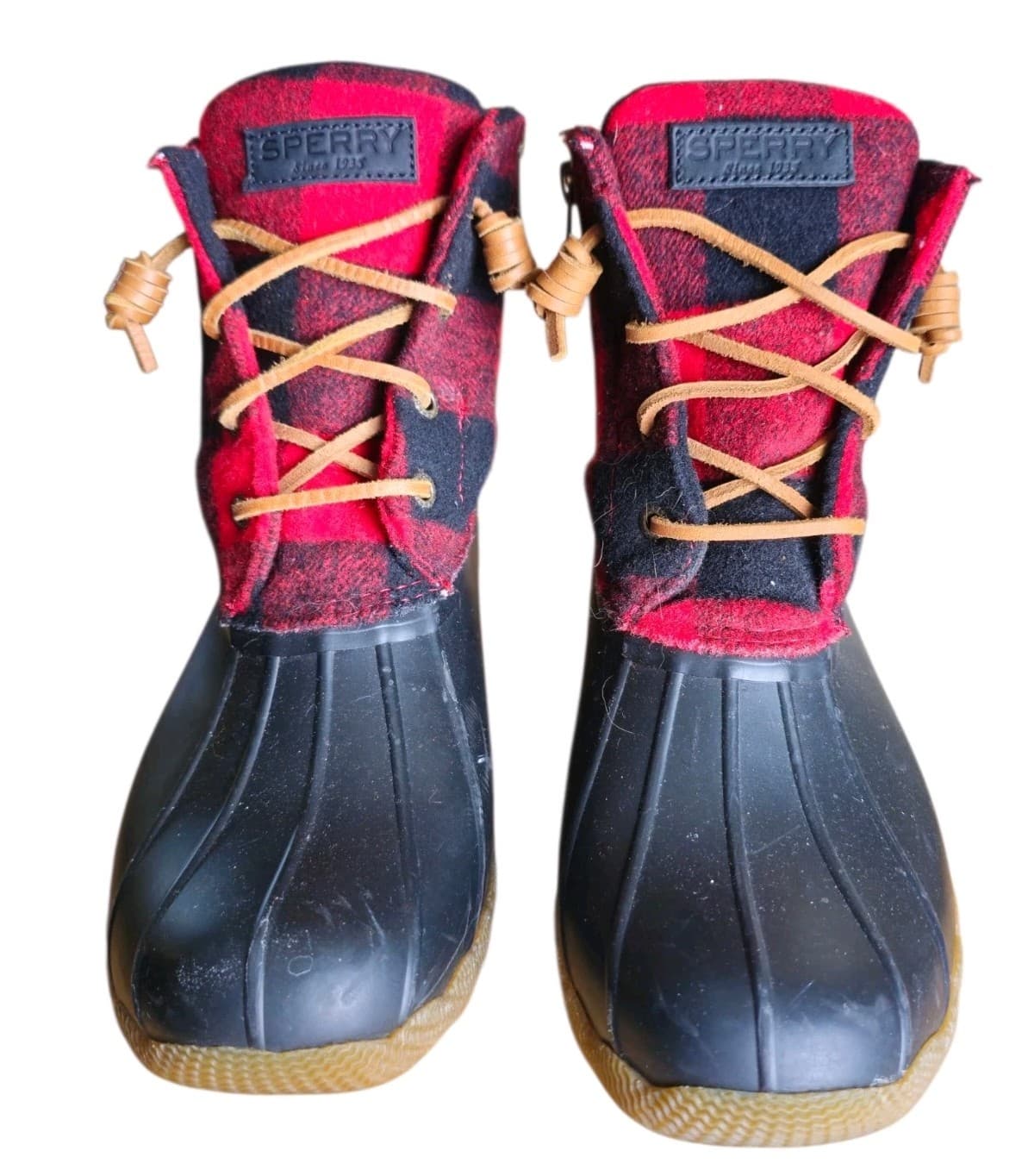 Sperry Boots Womens 9m Saltwater Plaid Ankle Duck Boot Red And Black Wool Blend - Thumbnail 5