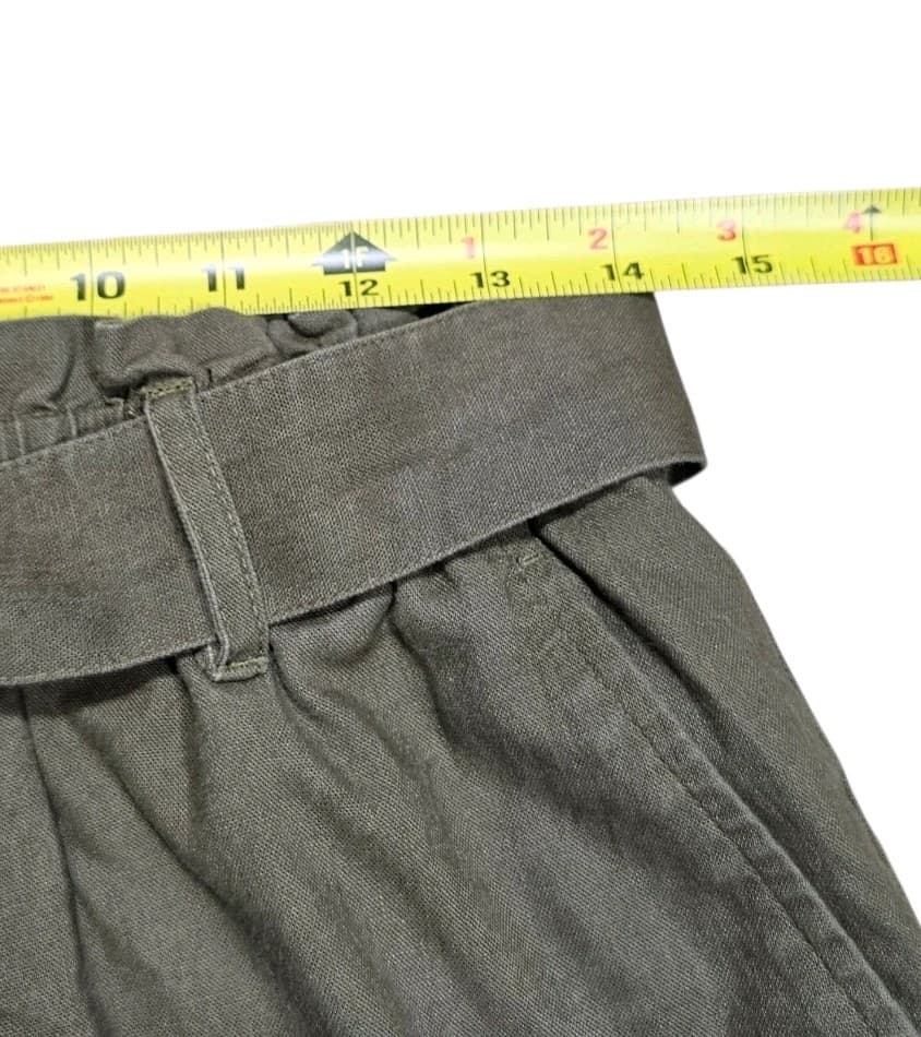 J Crew Paper Bag Linen/Cotton Olive Green Mini Skirt Tie Waist Size Small - Thumbnail 4