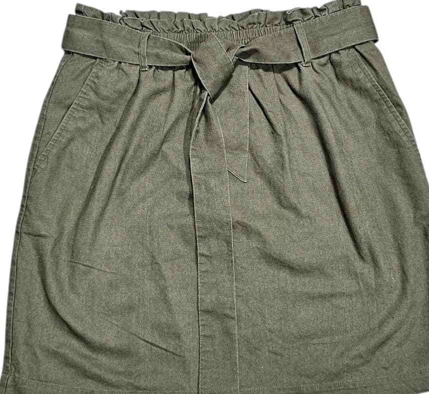 J Crew Paper Bag Linen/Cotton Olive Green Mini Skirt Tie Waist Size Small - Thumbnail 2