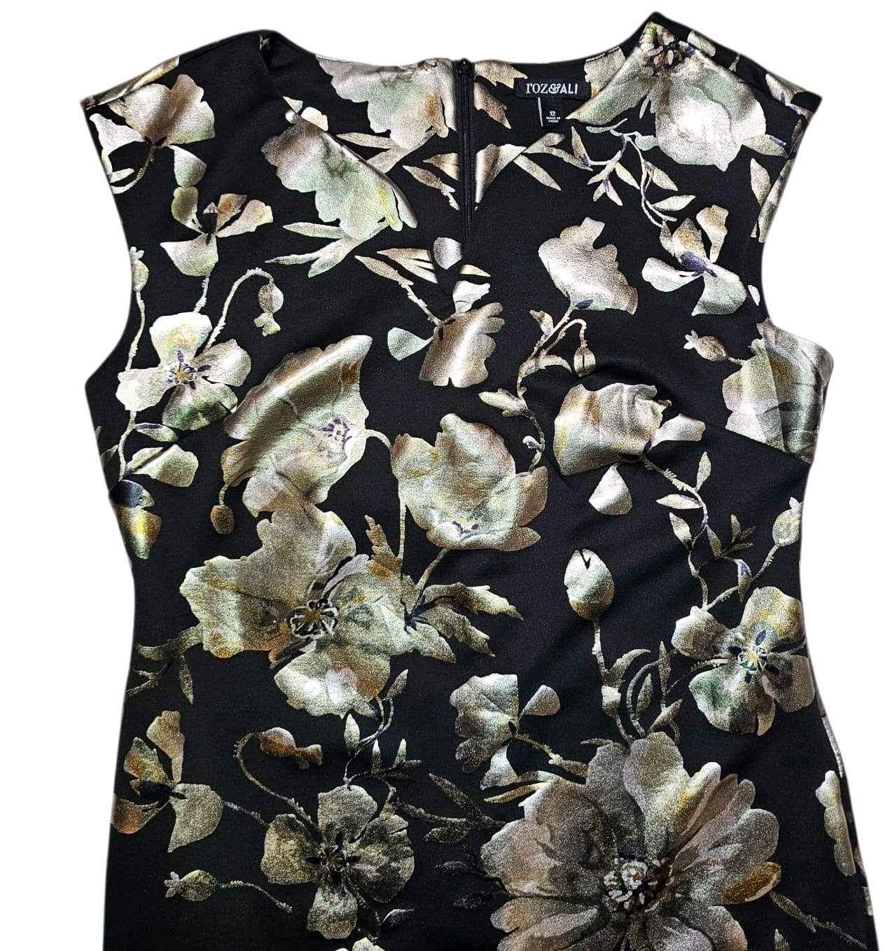 roz & ALI Sheath Dress Black with Shiny Floral Pattern size 12 - Thumbnail 2