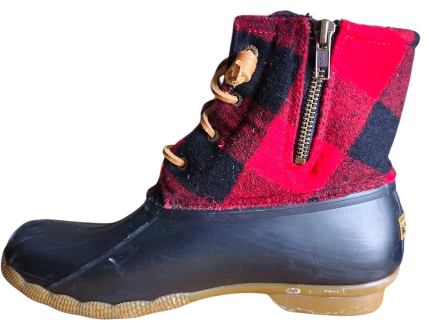 Sperry Boots Womens 9m Saltwater Plaid Ankle Duck Boot Red And Black Wool Blend - Thumbnail 7