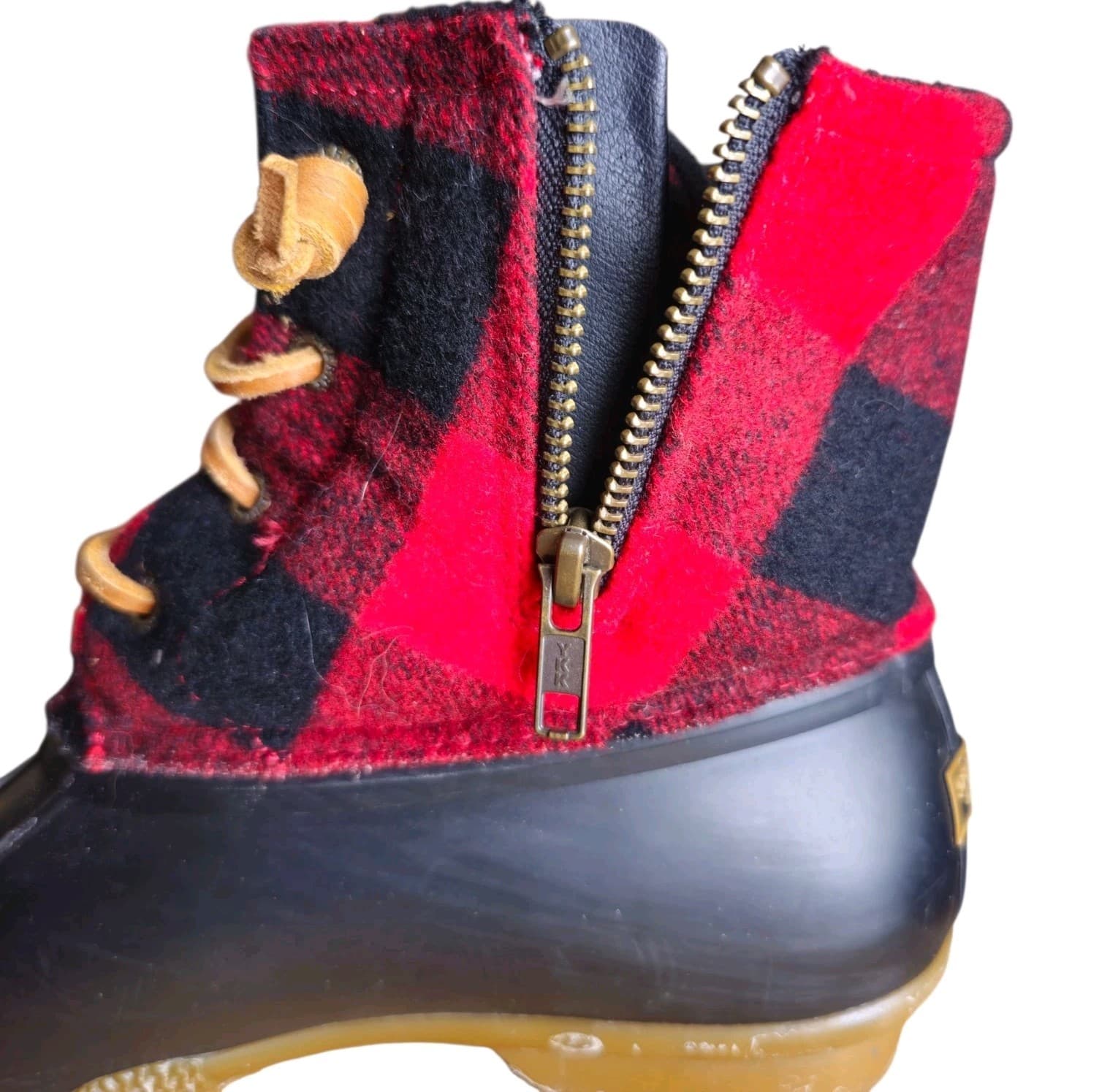 Sperry Boots Womens 9m Saltwater Plaid Ankle Duck Boot Red And Black Wool Blend - Thumbnail 8