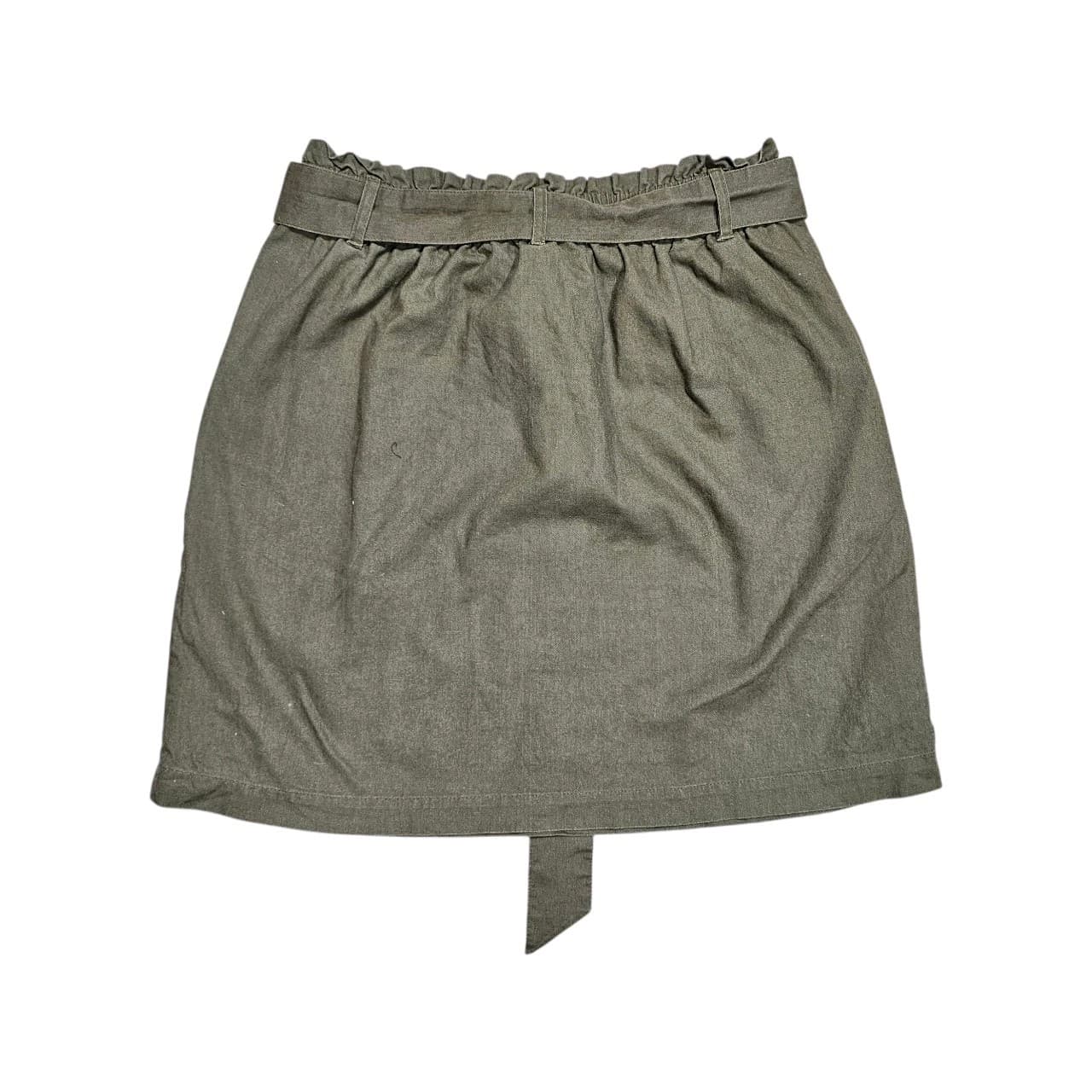 J Crew Paper Bag Linen/Cotton Olive Green Mini Skirt Tie Waist Size Small - Thumbnail 6
