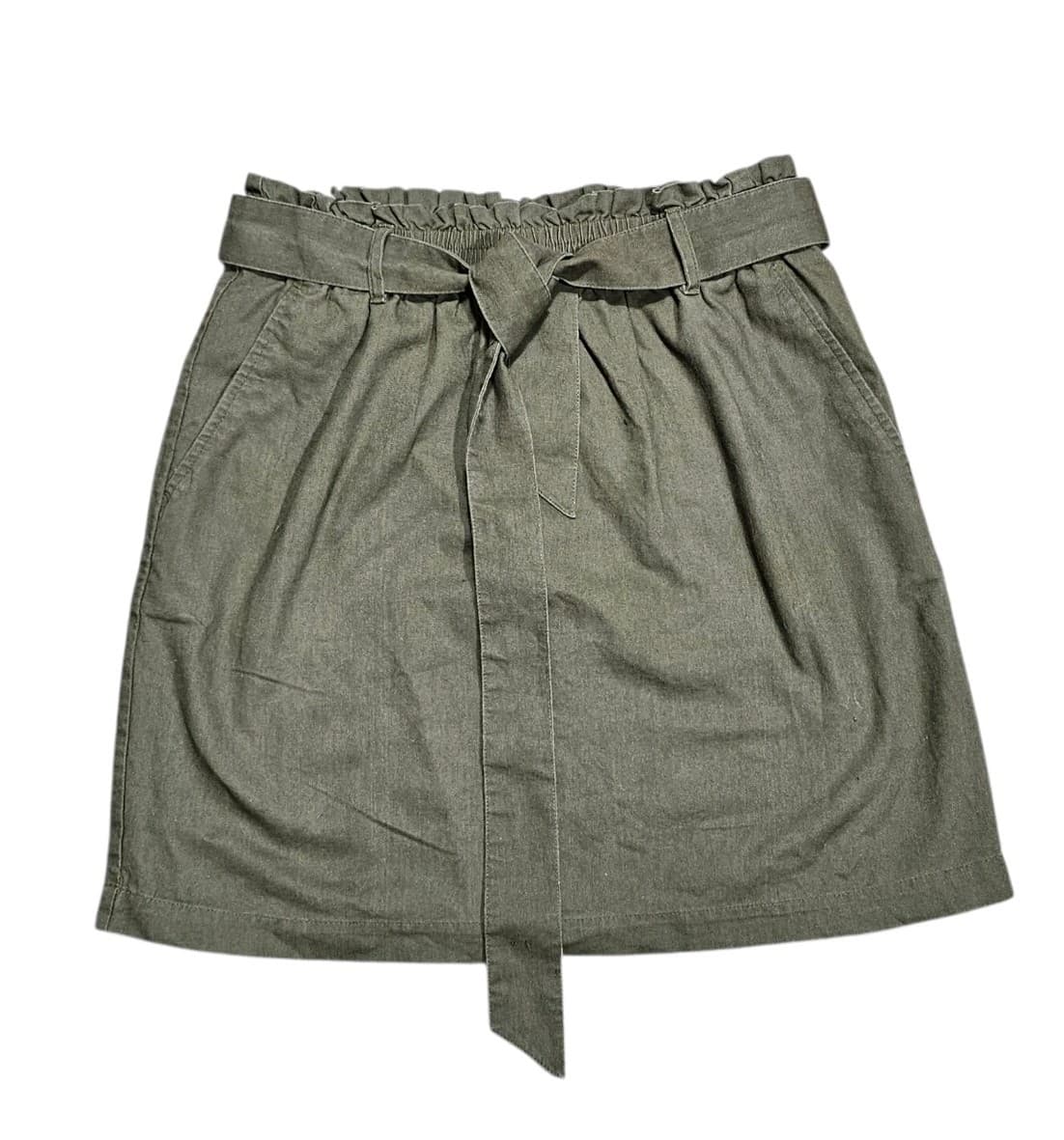 J Crew Paper Bag Linen/Cotton Olive Green Mini Skirt Tie Waist Size Small
