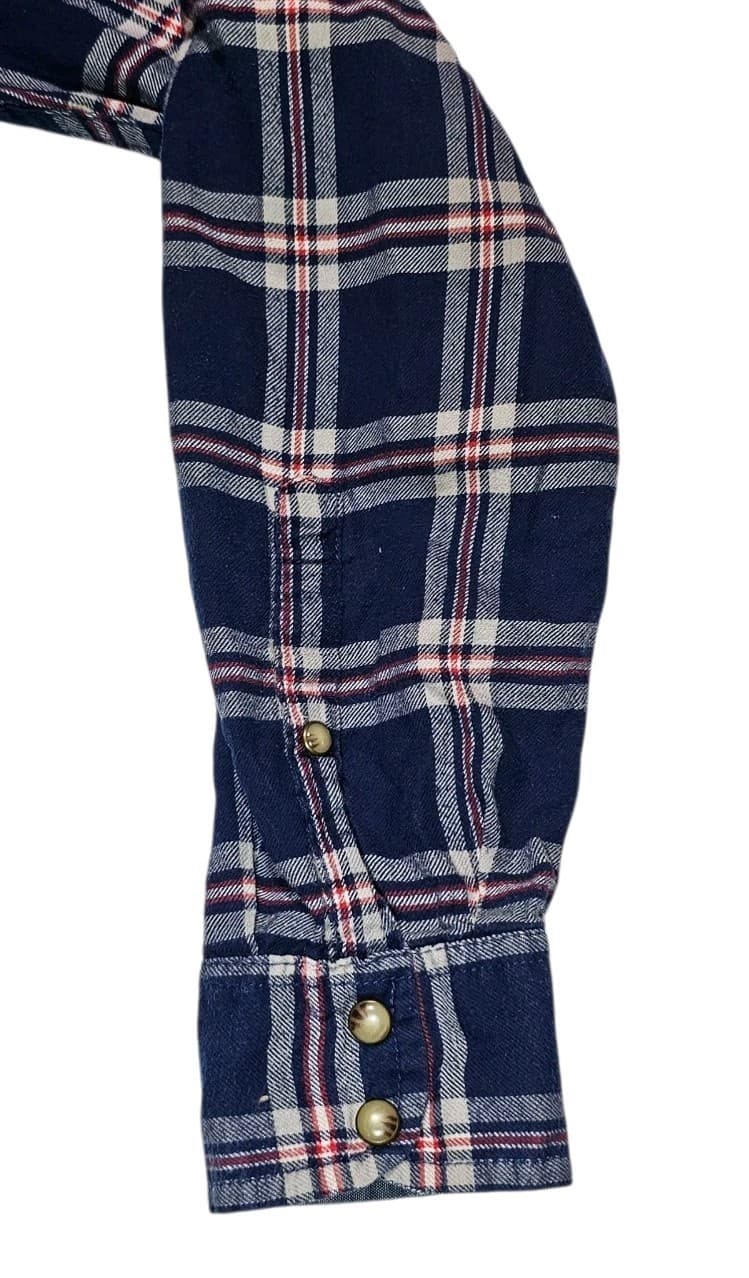 Bea Jachs Girlfriend Shirt Womens Medium Red Blue Soft Flannel Plaid snap Button - Thumbnail 8