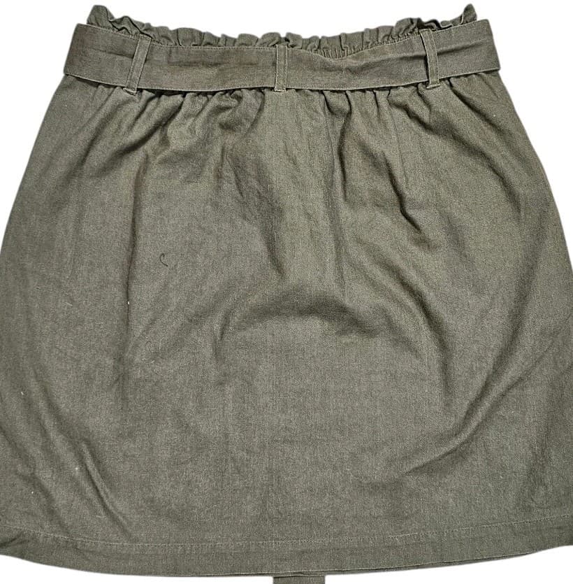 J Crew Paper Bag Linen/Cotton Olive Green Mini Skirt Tie Waist Size Small - Thumbnail 7