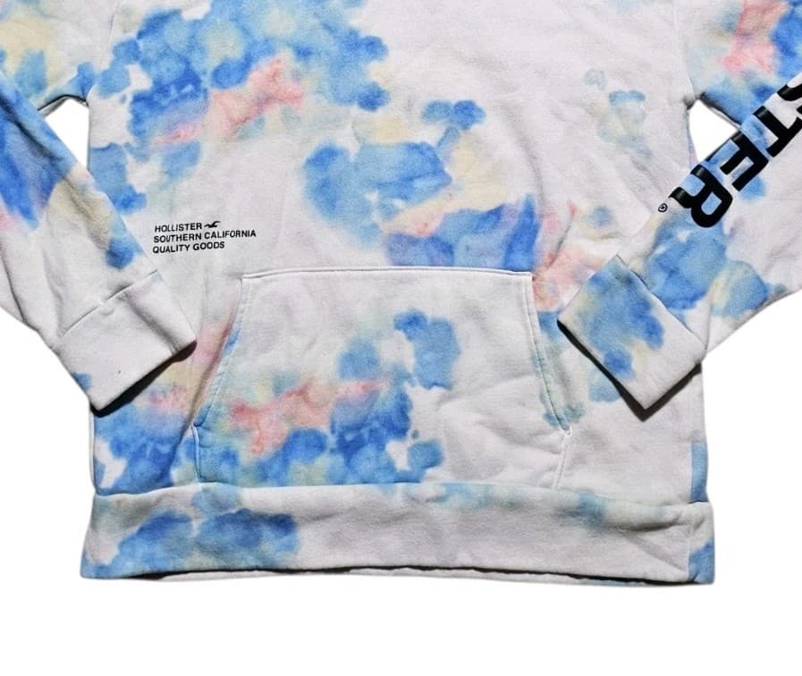 Hollister Mens White Tie-Dye Logo Pullover Hoodie Sweatshirt Size Medium - Thumbnail 3