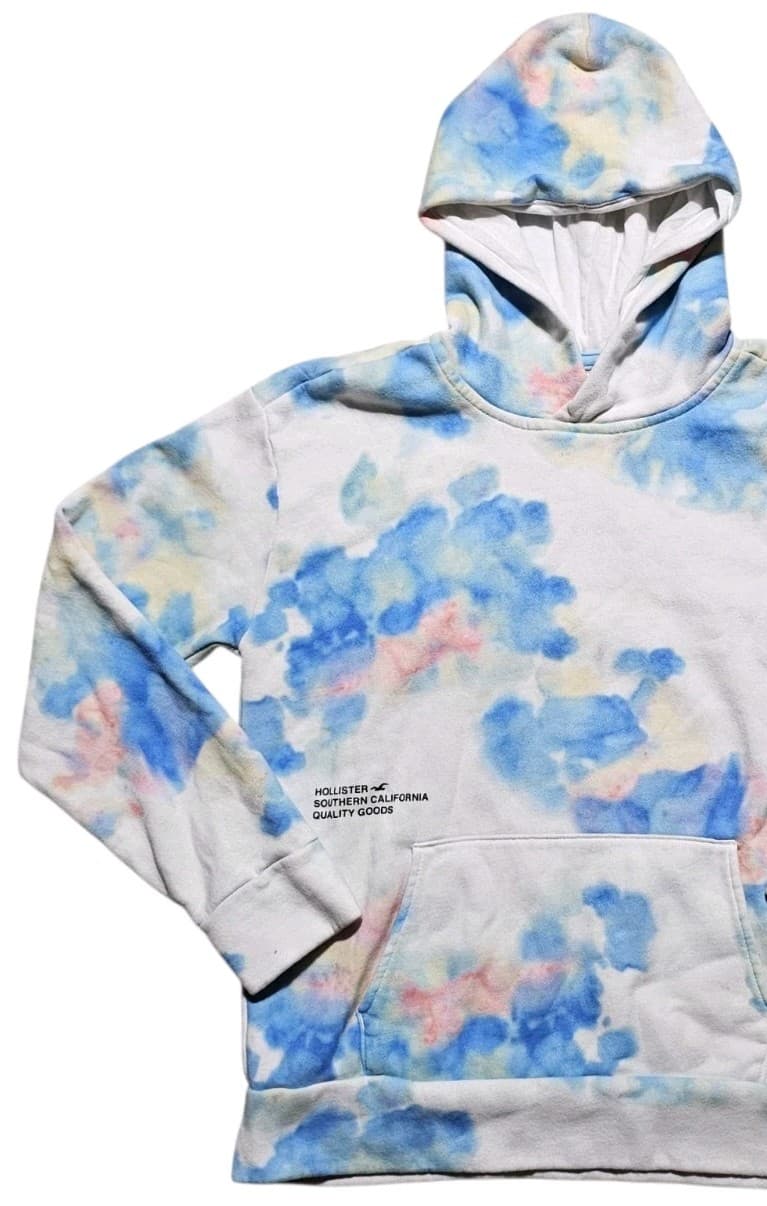 Hollister Mens White Tie-Dye Logo Pullover Hoodie Sweatshirt Size Medium - Thumbnail 4