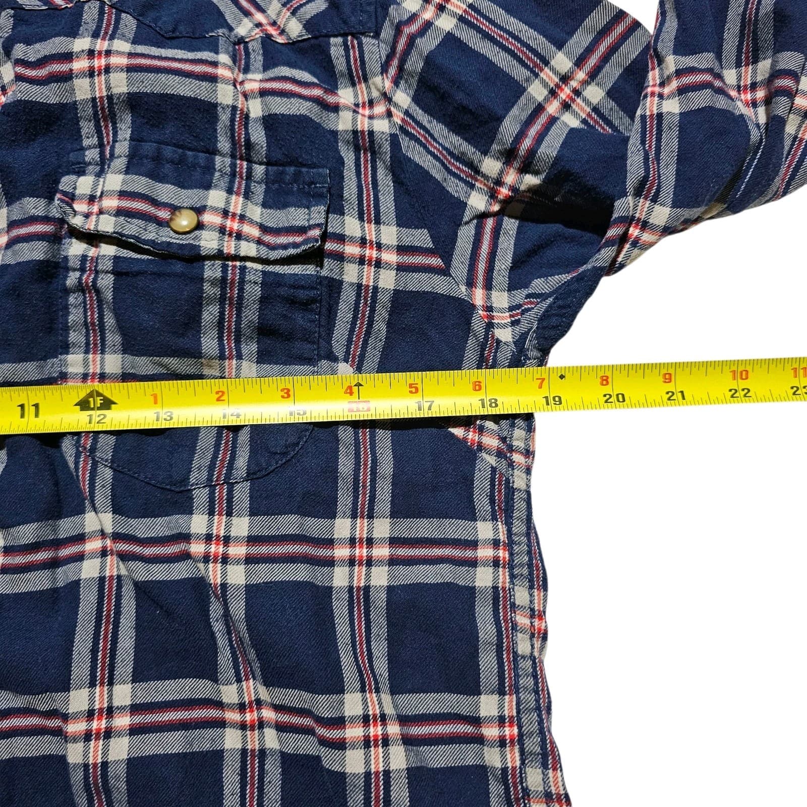 Bea Jachs Girlfriend Shirt Womens Medium Red Blue Soft Flannel Plaid snap Button - Thumbnail 13