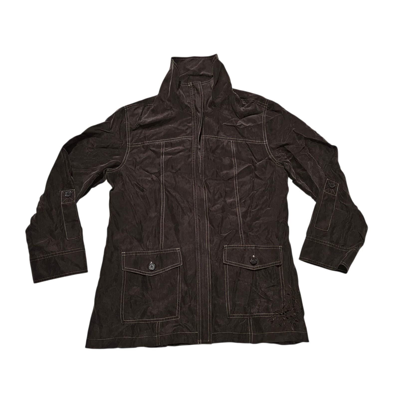Chico's Zenergy Woman's Sandra Light Jacket Size L/12 Washed Silk Chocolate
