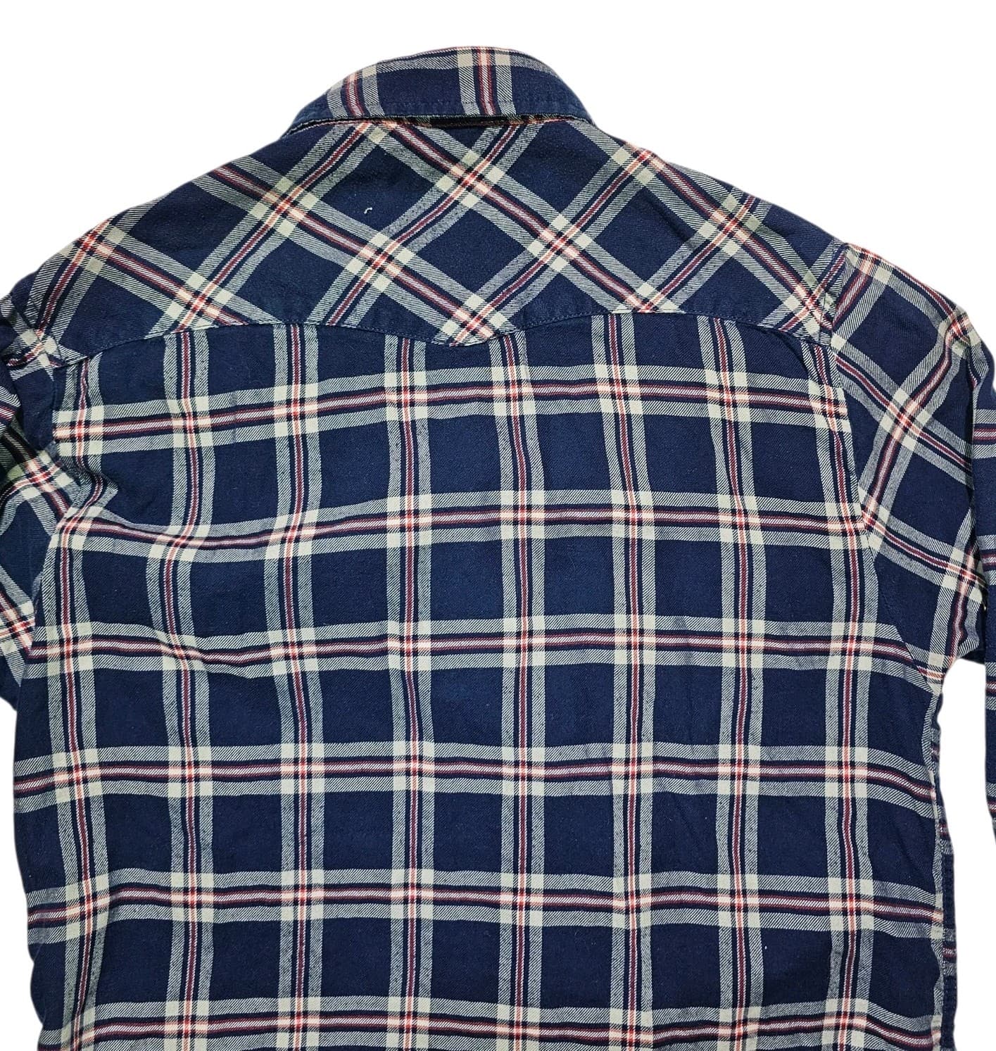 Bea Jachs Girlfriend Shirt Womens Medium Red Blue Soft Flannel Plaid snap Button - Thumbnail 10