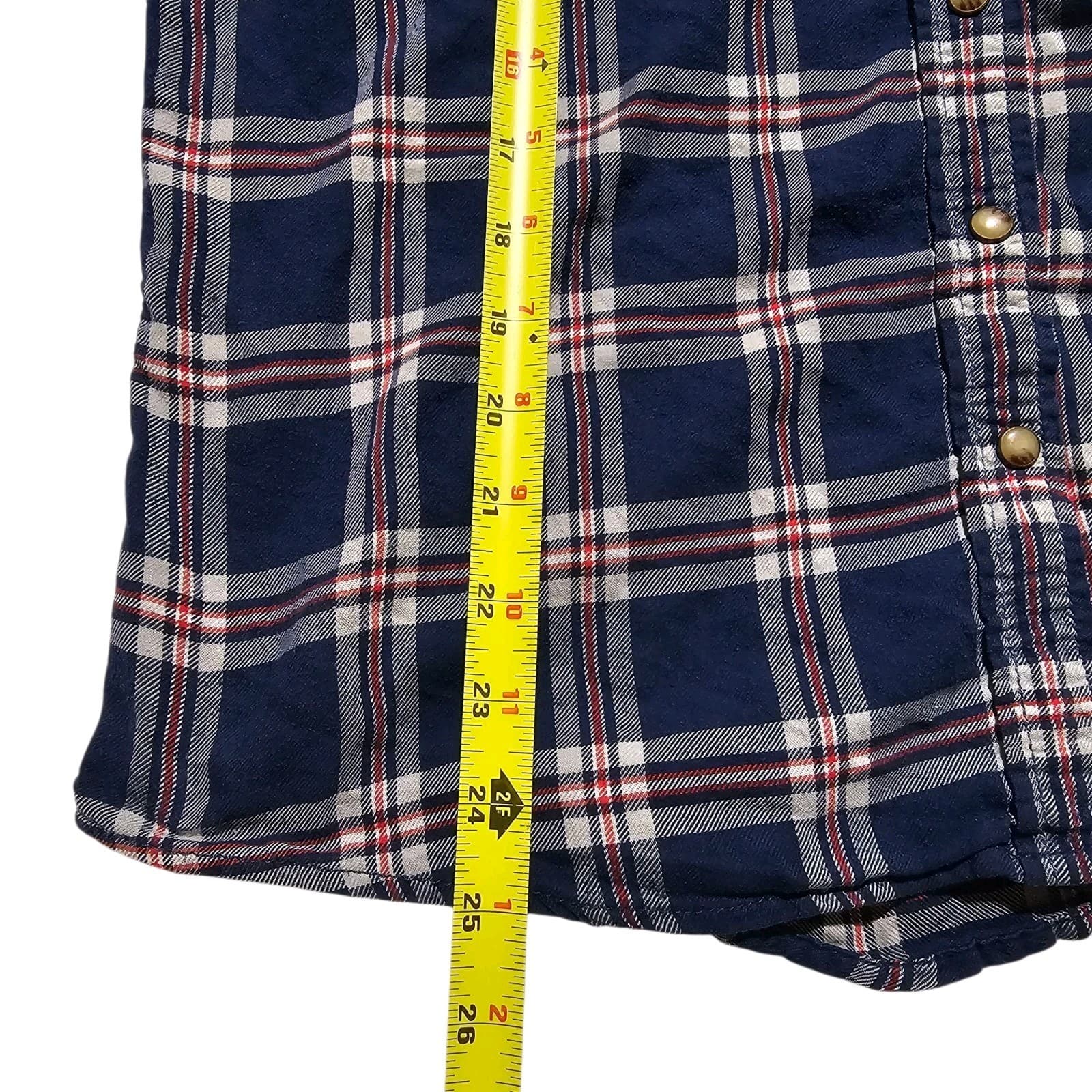 Bea Jachs Girlfriend Shirt Womens Medium Red Blue Soft Flannel Plaid snap Button - Thumbnail 12